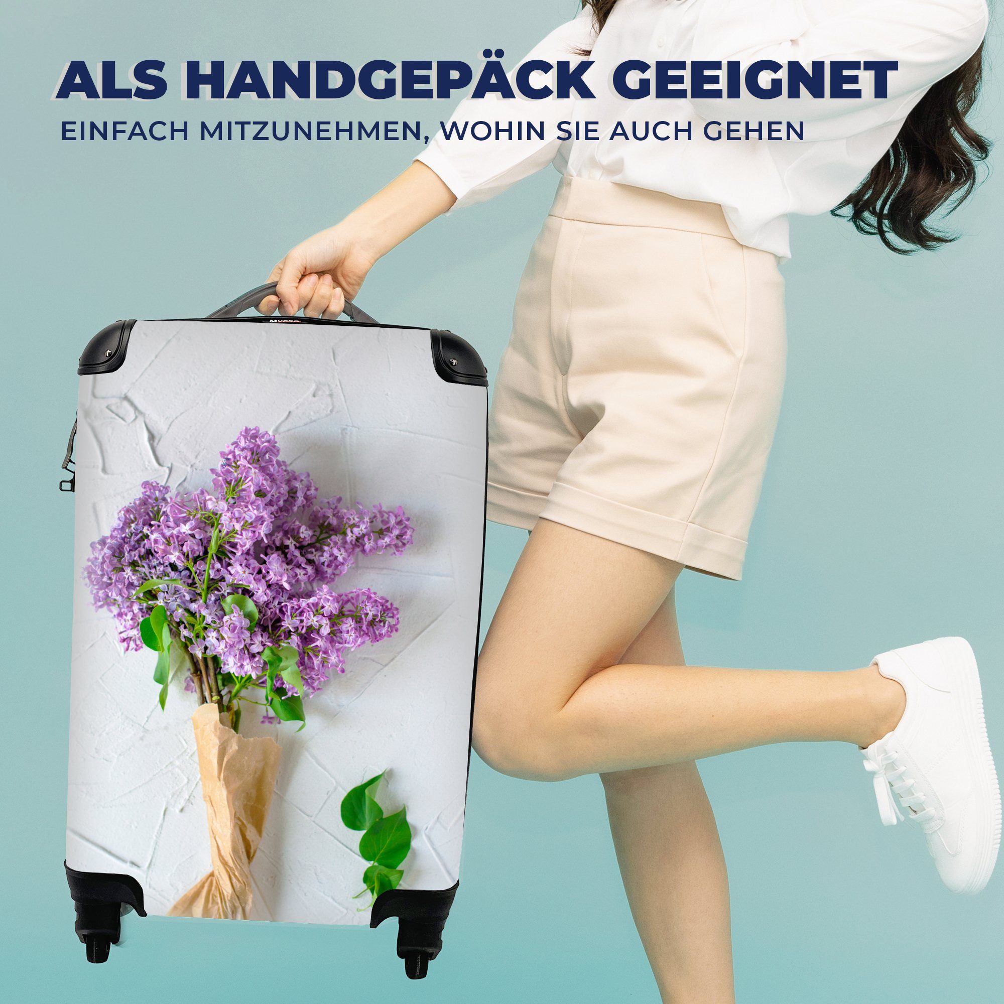 MuchoWow Handgepäckkoffer Blumenstrauß aus Fliederblüten, Ferien, Rollen, Reisetasche 4 Reisekoffer für mit Handgepäck Trolley, rollen