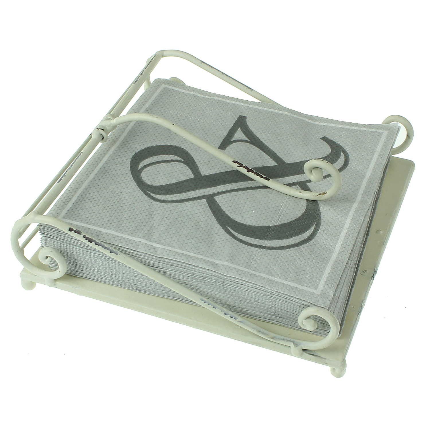 Macosa Home Serviettenhalter 18,5 Shabby Chic Servietten-Korb Papierservietten Aufbewahrung Halter, Metall, (Landhaus modern Retro), Servietten-Ständer Antik Creme-Weiß Metall Gewichtshebel