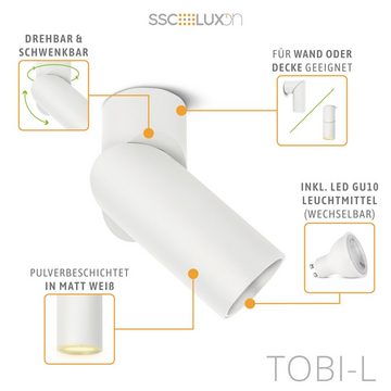 SSC-LUXon Aufbauleuchte LED Spot Aufputz schwenkbar TOBI-L mit LED GU10 warmweiss 6W 230V, Warmweiß