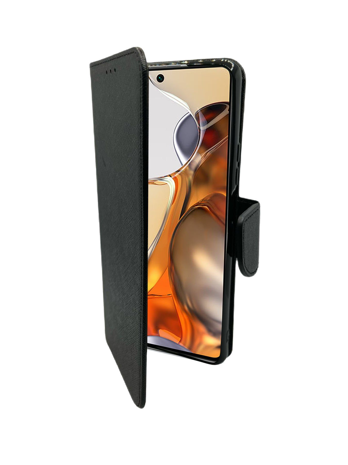 cofi1453 Handyhülle Buch Tasche "Fancy" für XIAOMI 11T Schwarz, Kunstleder Schutzhülle Handy Wallet Case Cover mit Kartenfächern, Stan