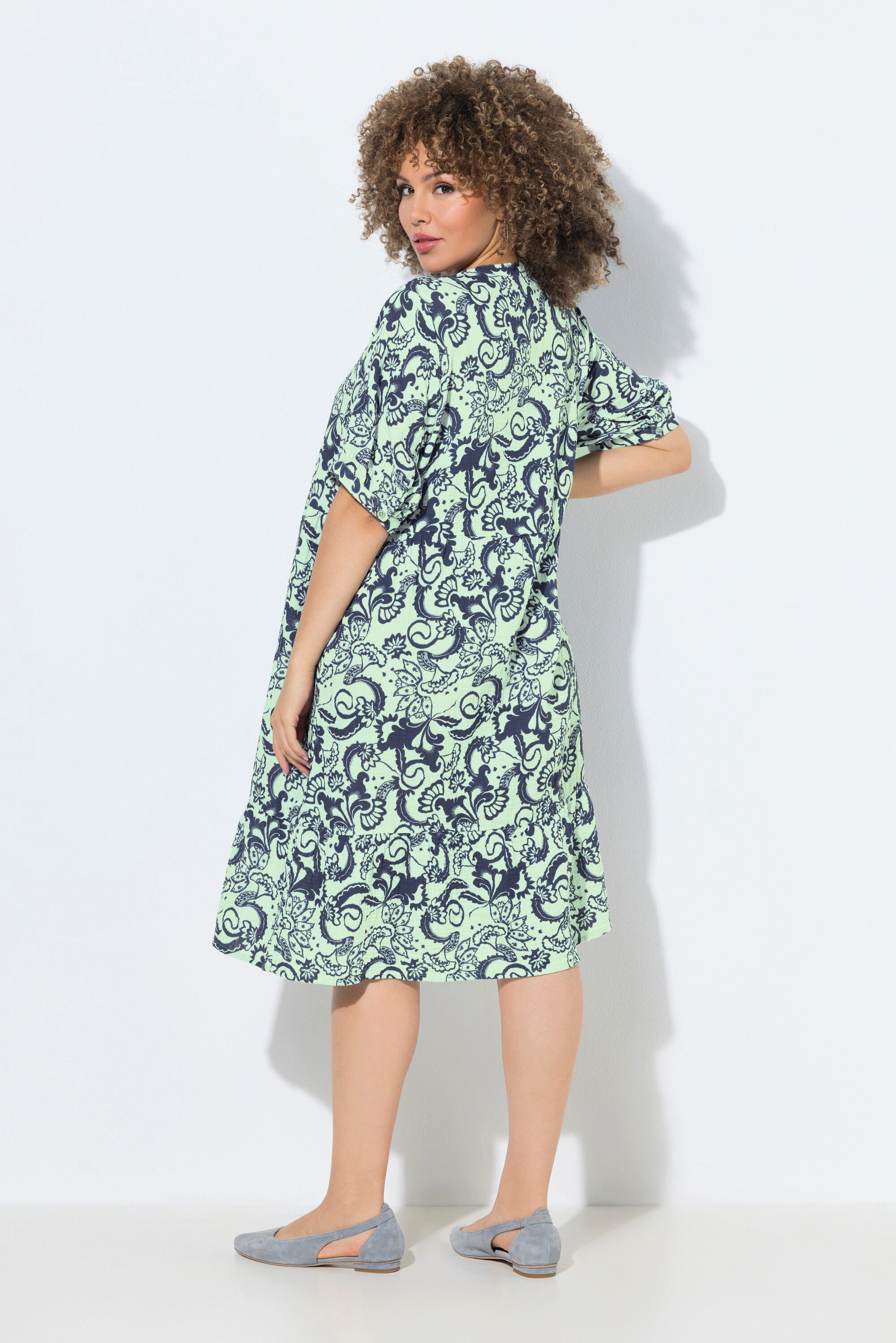 Ulla Popken Midikleid Musselinkleid A-Linie Tunika-Ausschnitt Halbarm – Bild 3 von 4