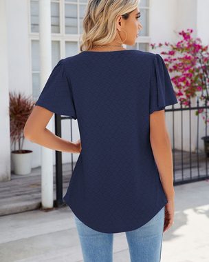 B.X T-Shirt Solid Casual T-Shirts Tunic Tees, lockere, bequeme Bluse Damen Sommeroberteile mit Square Neck & Puff Short Sleeve