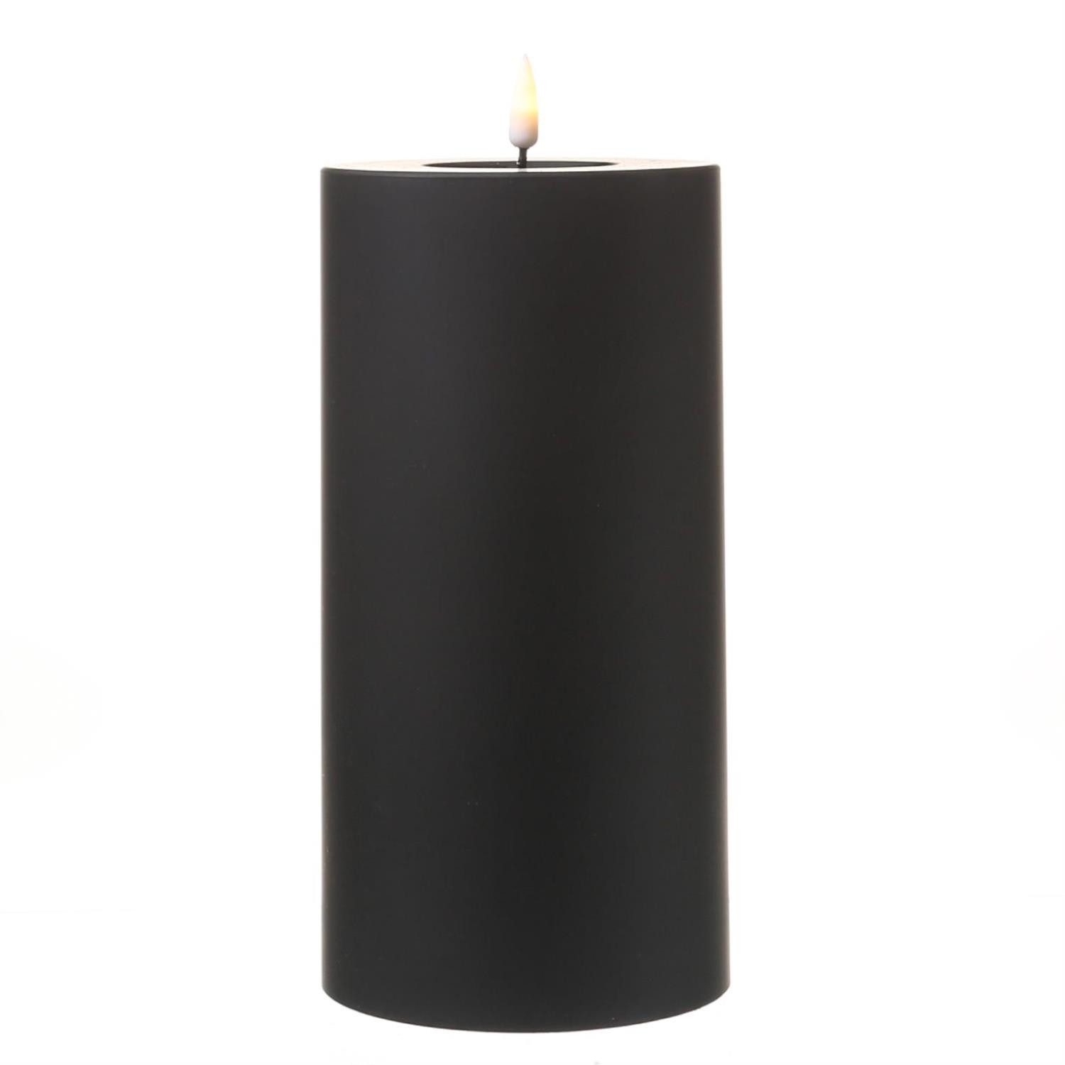 Deluxe Homeart LED-Kerze MIA für Außen 3D Flamme flackernd H: 20cm D: 10cm outdoor schwarz, LED Classic, warmweiß (2100K bis 3000K)