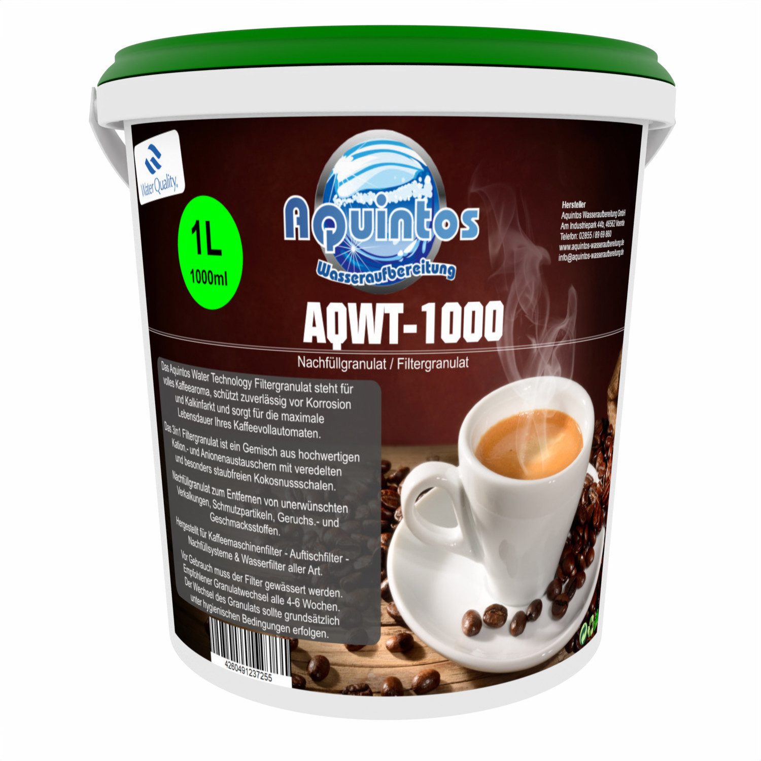 Aquintos Wasseraufbereitung Kalk- und Wasserfilter Aquintos Filtergranulat Refill Granulat für Wasserfilter Kaffeevollaut, Zubehör für Aquintos-Water-Technologie, Effektiver Schutz für Ihren Kaffeevollautomaten