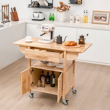 COSTWAY Küchenwagen, mit klappbarer Arbeitsplatte & Schublade, 114x51x88cm