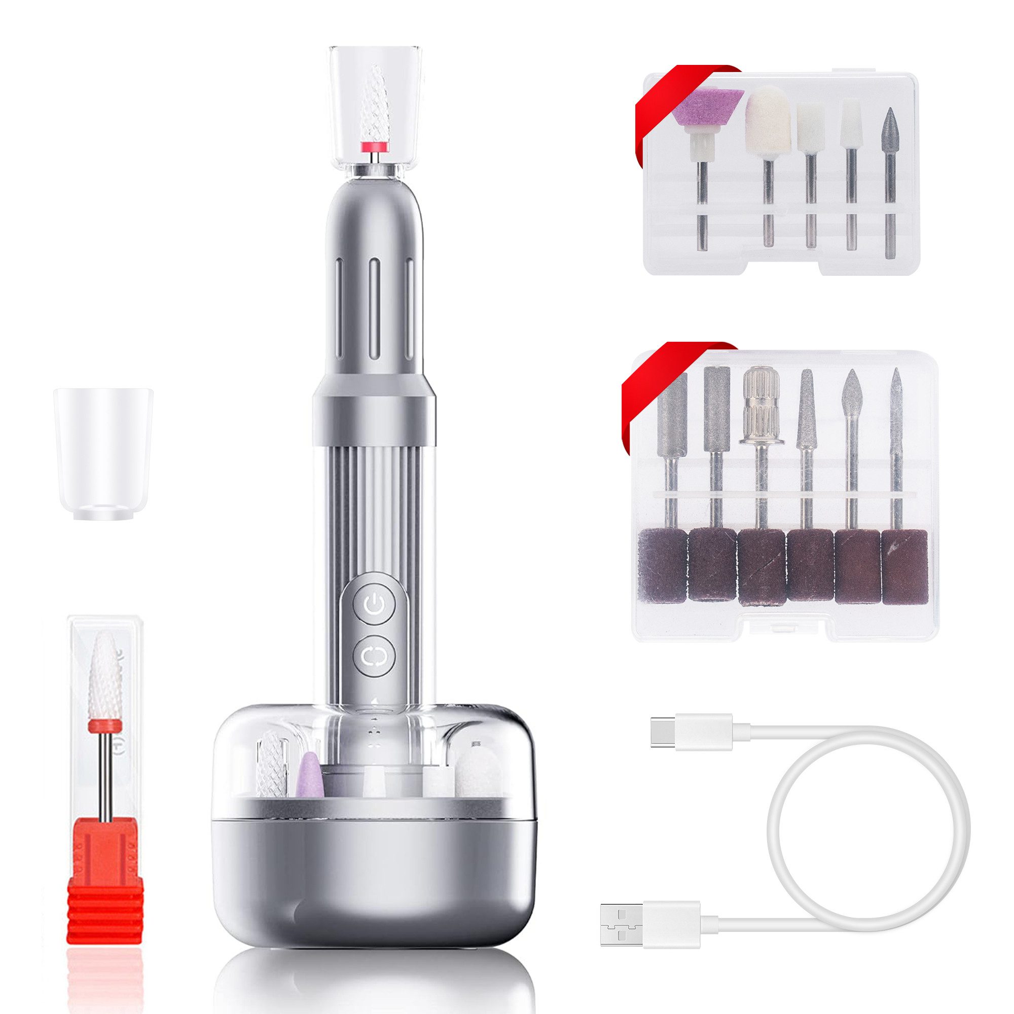 BEKOMIYA Maniküre-Pediküre-Set Professionell Elektrische Maniküre & Pediküre-Set, Nagelfräser, 12 In 1 Professionell Elektrische Nagelfräser mit 1 Staubschutzhülle, 6 Geschwindigkeiten einstellbar,mit LED-Anzeige, 2 Lademodi