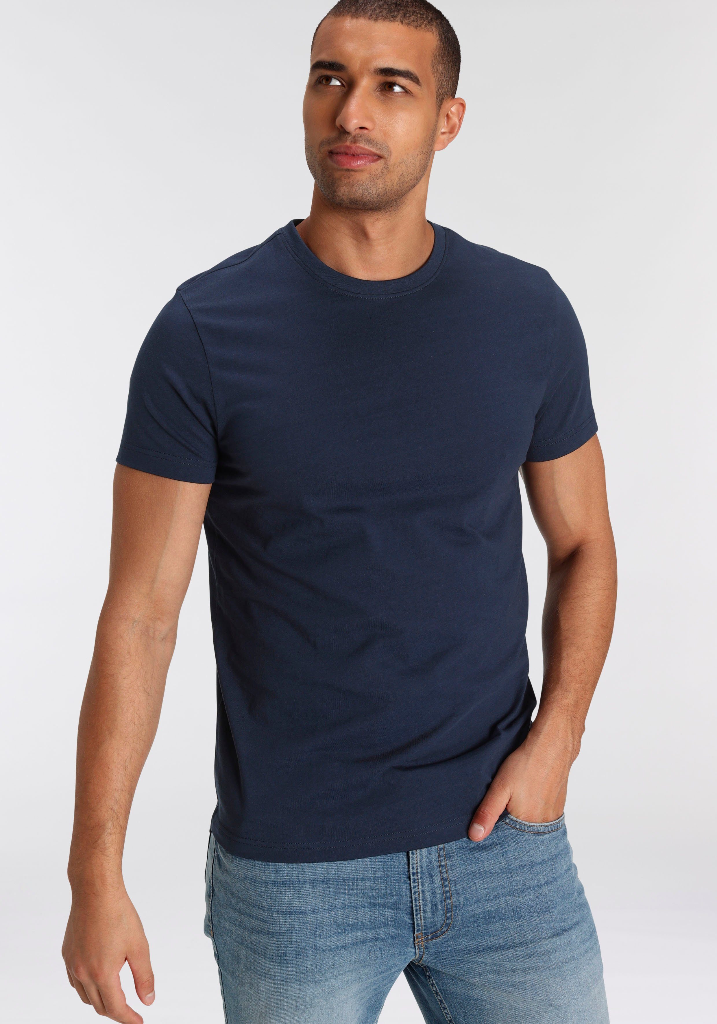 bordeaux, (Set, 3-tlg., T-Shirt aus 3er-Pack) Baumwolle schwarz reiner marine, AJC