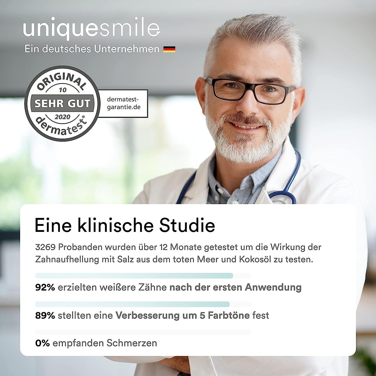 Uniquesmile White Stripes Zahnaufhellung - Testsieger - 100 Tage risikofrei testen, Zahnaufhellung Streifen, Whitestrips, Bleaching Weiße Zähne