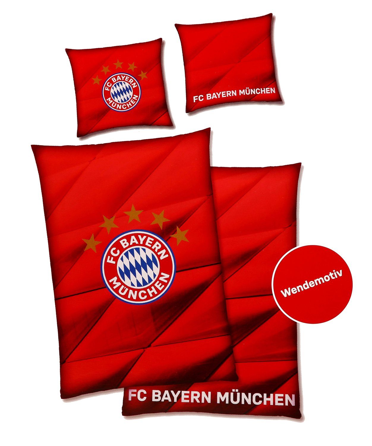 Kinderbettwäsche FC Bayern München der Rautenoptik Bayern München, und Allianz Sternen FCB Microfaser, Logo Bettwäsche Microfaser, Arena, FC fünf