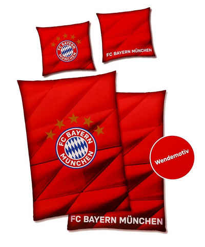 Kinderbettwäsche »FC Bayern München Bettwäsche Microfaser«, FC Bayern München, Rautenoptik der Allianz Arena, FCB Logo und fünf Sternen