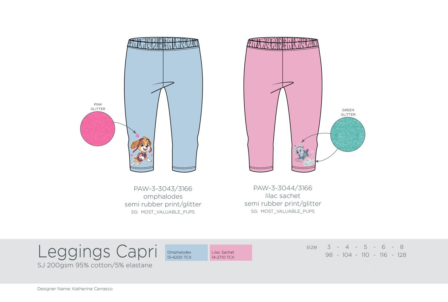 PAW PATROL Caprihose Paw Patrol Capri Leggings Mädchen – Hellblau Skye & Everest 3/4 Hose**