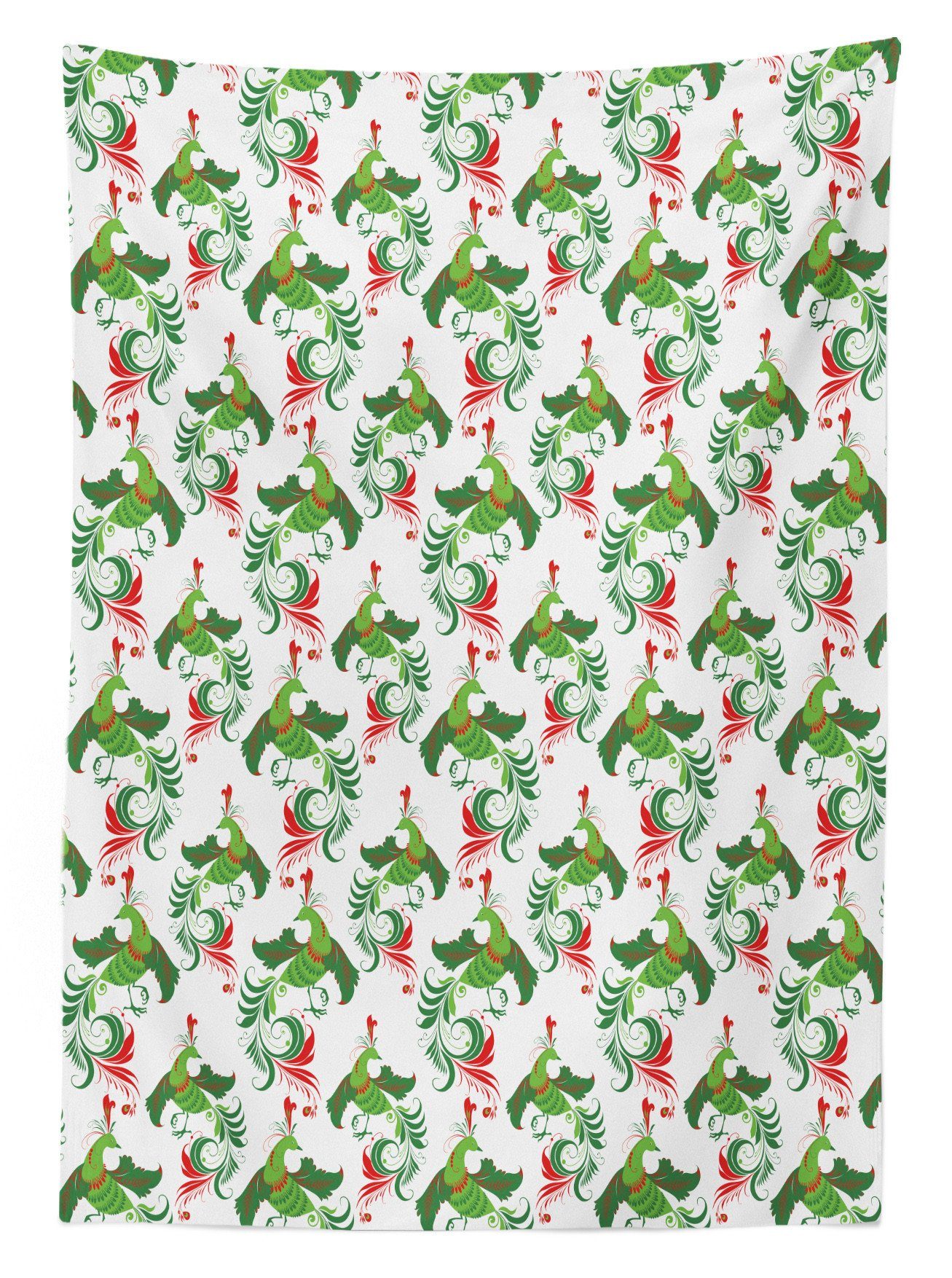 Weihnachten Vögel Grünes Für Klare Waschbar Folk Bereich Außen Tischdecke den geeignet Farben, Abakuhaus Illustration Farbfest