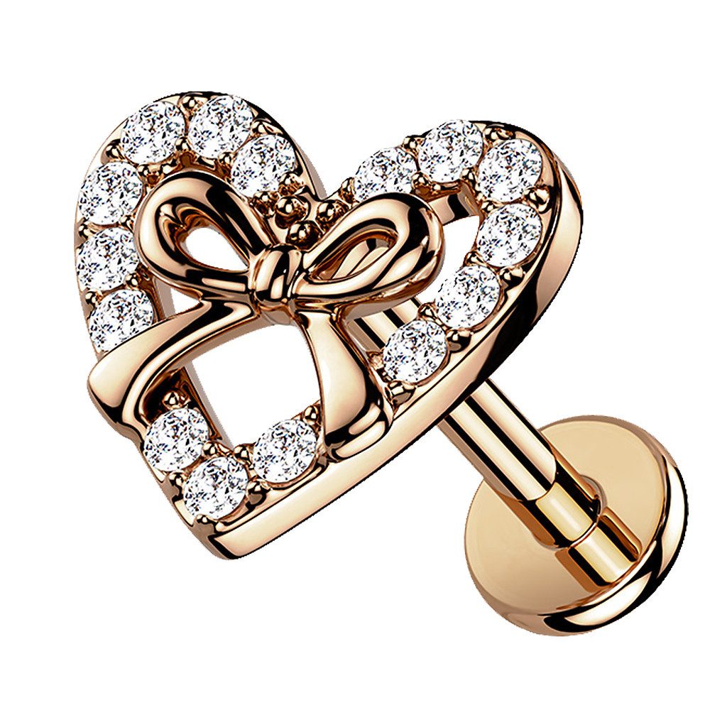 Taffstyle Piercing-Set Tragus Conch Piercing flach Kristall Herz Schleife Rosegold 8mm (Ohr Lobe Daith Conch Orbital Snug Ohrring Piercing Helix Rook), Ohrstecker Ohr Helix Innengewinde Ohrpiercing Cartilage Knorpel Tragus