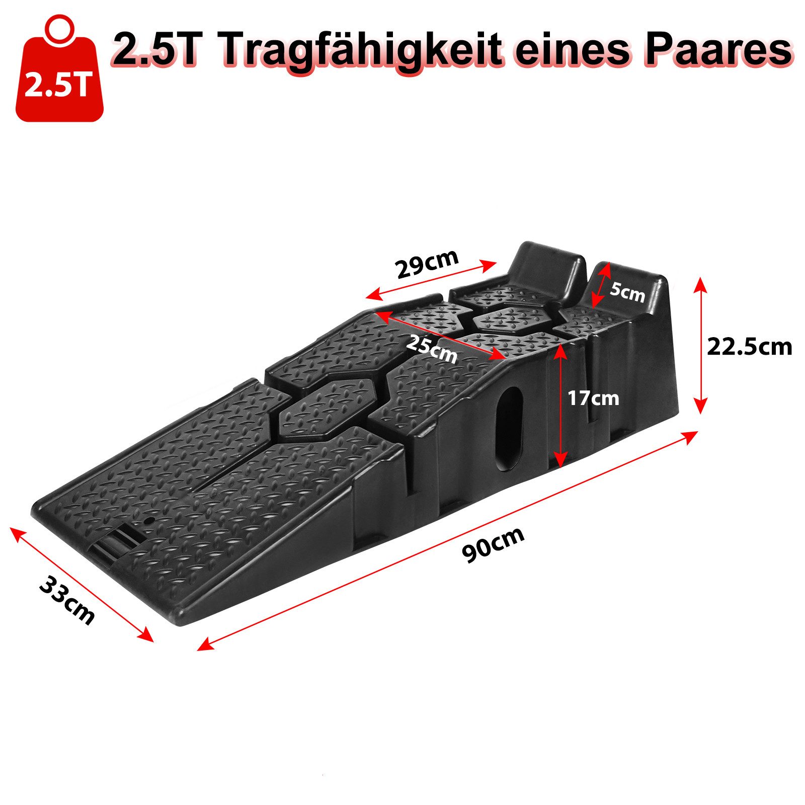FIVMEN Auffahrrampe Kunststoff KFZ Rampe Set Auffahrt Plattform Hebebühne bis 2.5 Tonnen (2er Set), für Schwerere Fahrzeuge Pkw Auto
