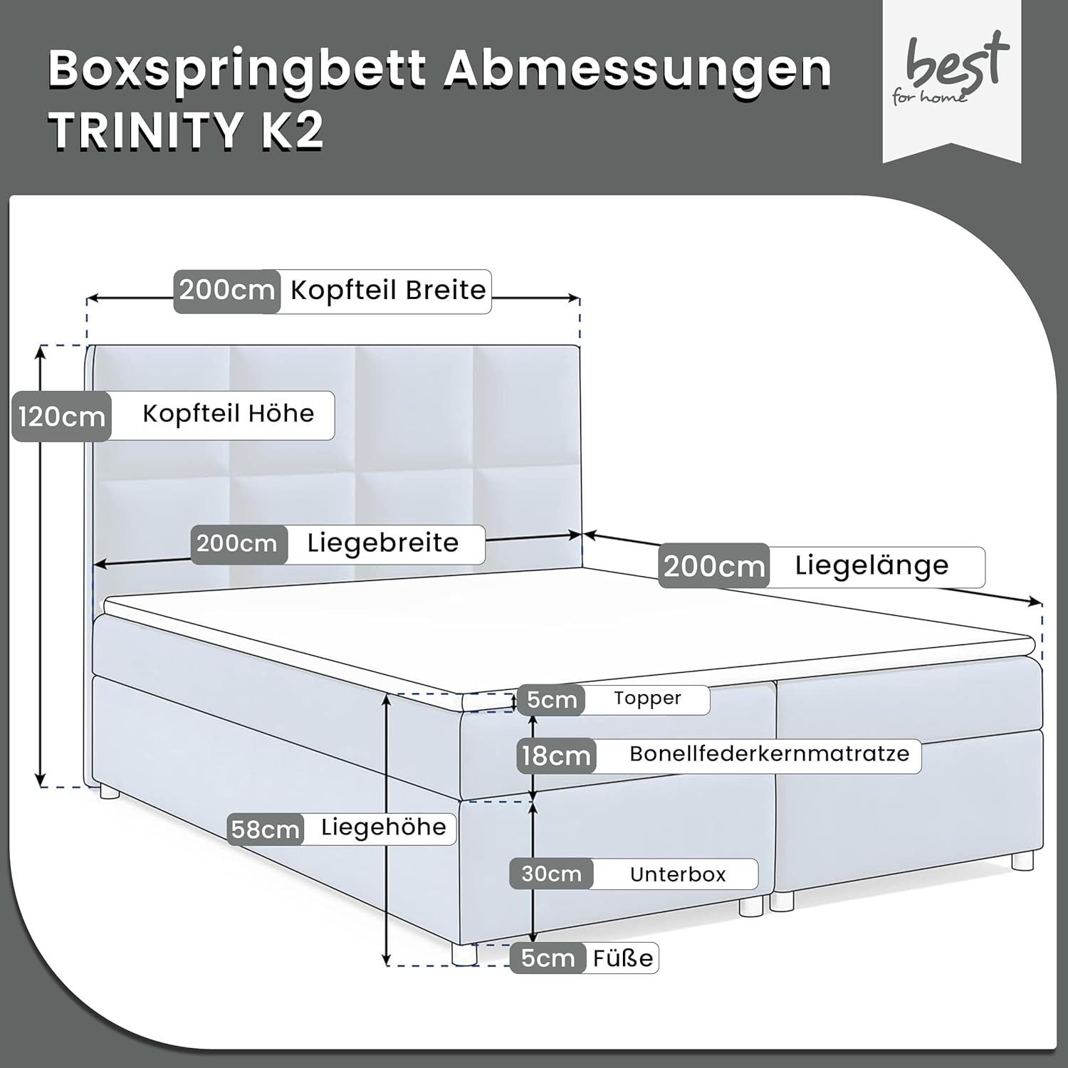Best for Home Boxspringbett mit Bettkasten Trinity K2 Bonell-Matratze inkl. günstig online kaufen