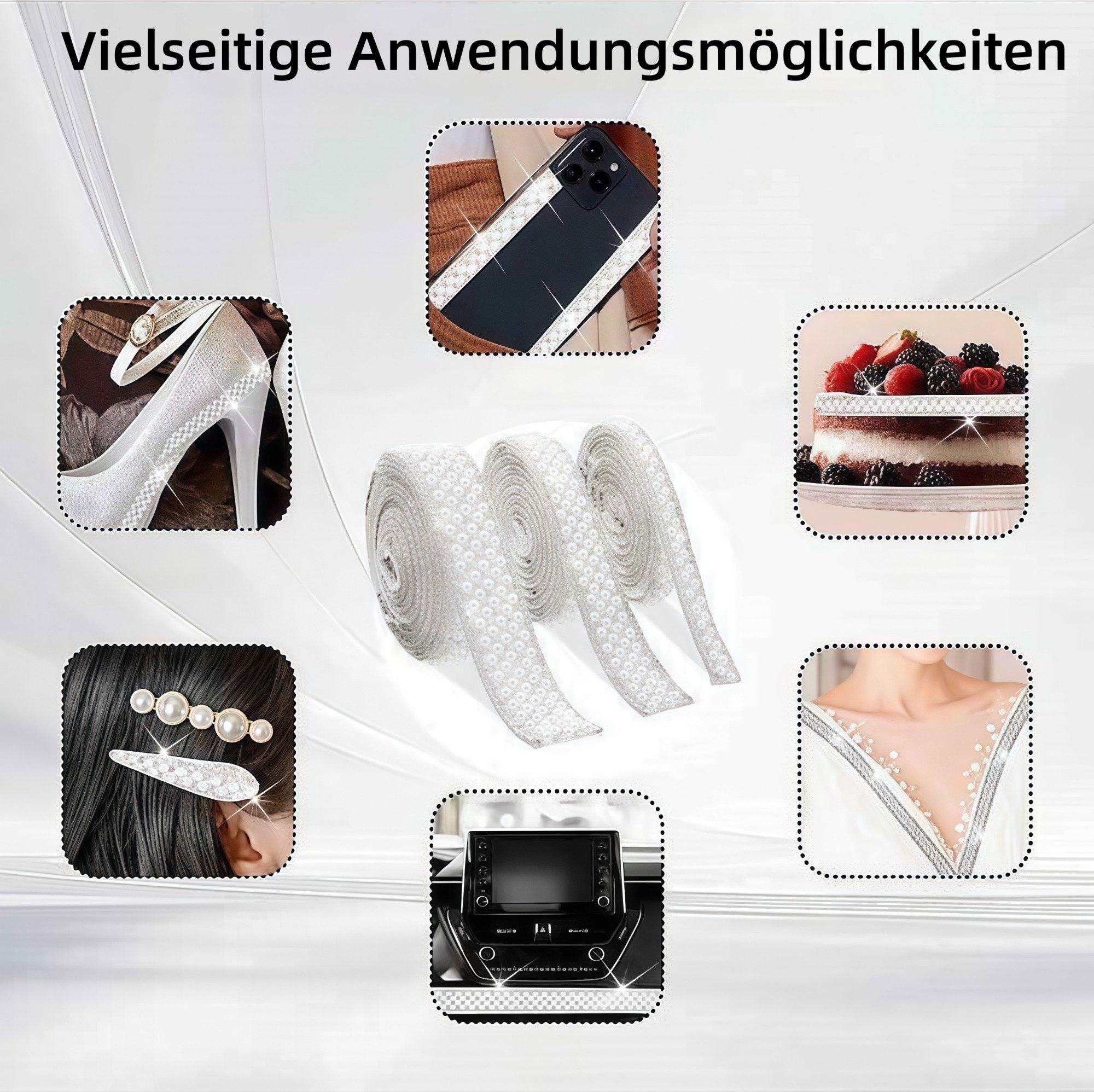 FOUORTUNATE-BEE Versteifungsband 3 Rollen selbstklebendes Perlen-Strassband für DIY, (3-St), Perlen-Strassband zum Verzieren und Basteln – Bild 5 von 5