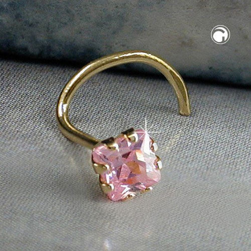 für mm Damen Piercing Pink Nasenpiercing 750 Gold x 18 Schmuckbox, unbespielt Goldschmuck kt 3 inklusive Rosafarben Zirkonia 3 Nasenstecker