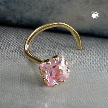 unbespielt Nasenpiercing Nasenstecker Piercing Zirkonia Pink Rosafarben 3 x 3 mm 750 Gold 18 kt inklusive Schmuckbox, Goldschmuck für Damen