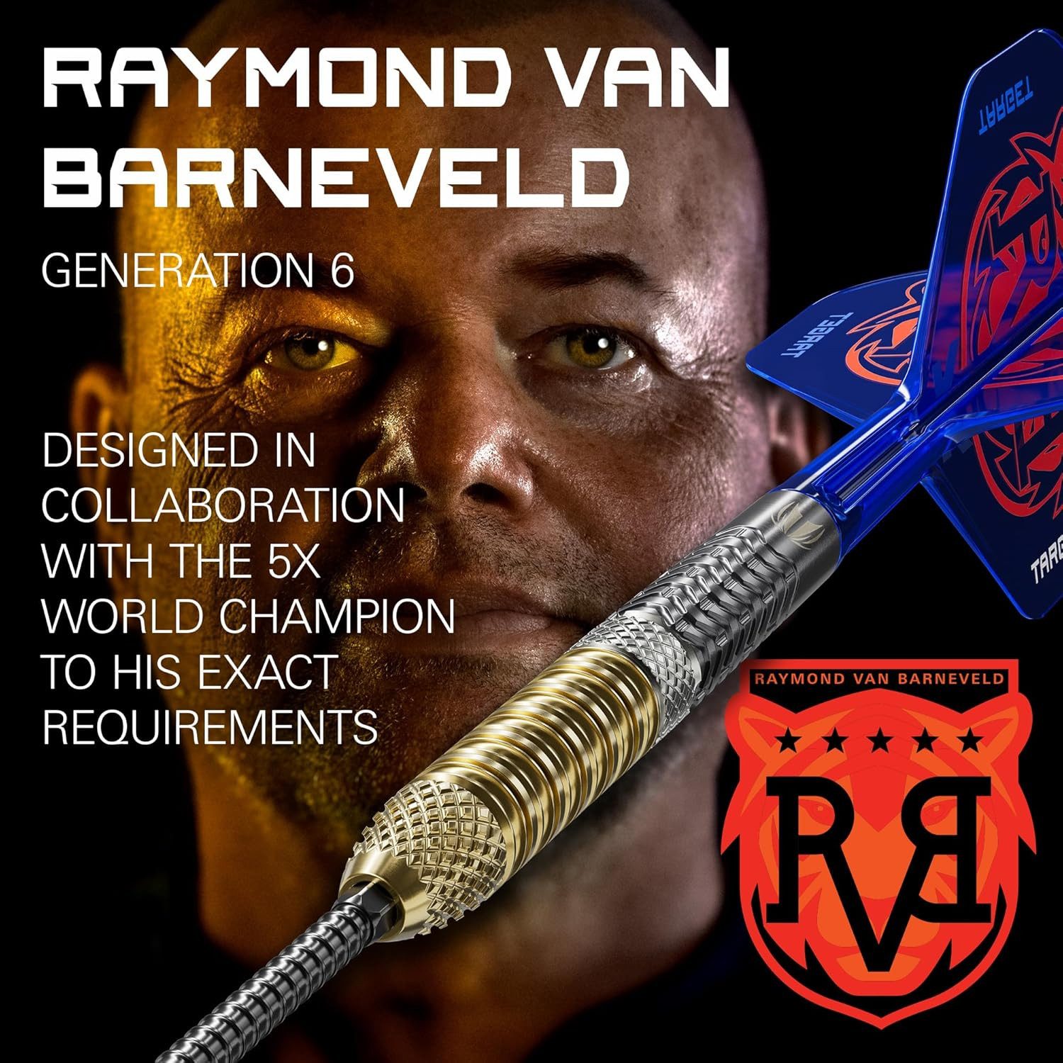 TARGET DARTS Dartpfeil R. V. Barneveld Steeldarts Generation 6, 21g 95%-Tungsten SPTool inkl