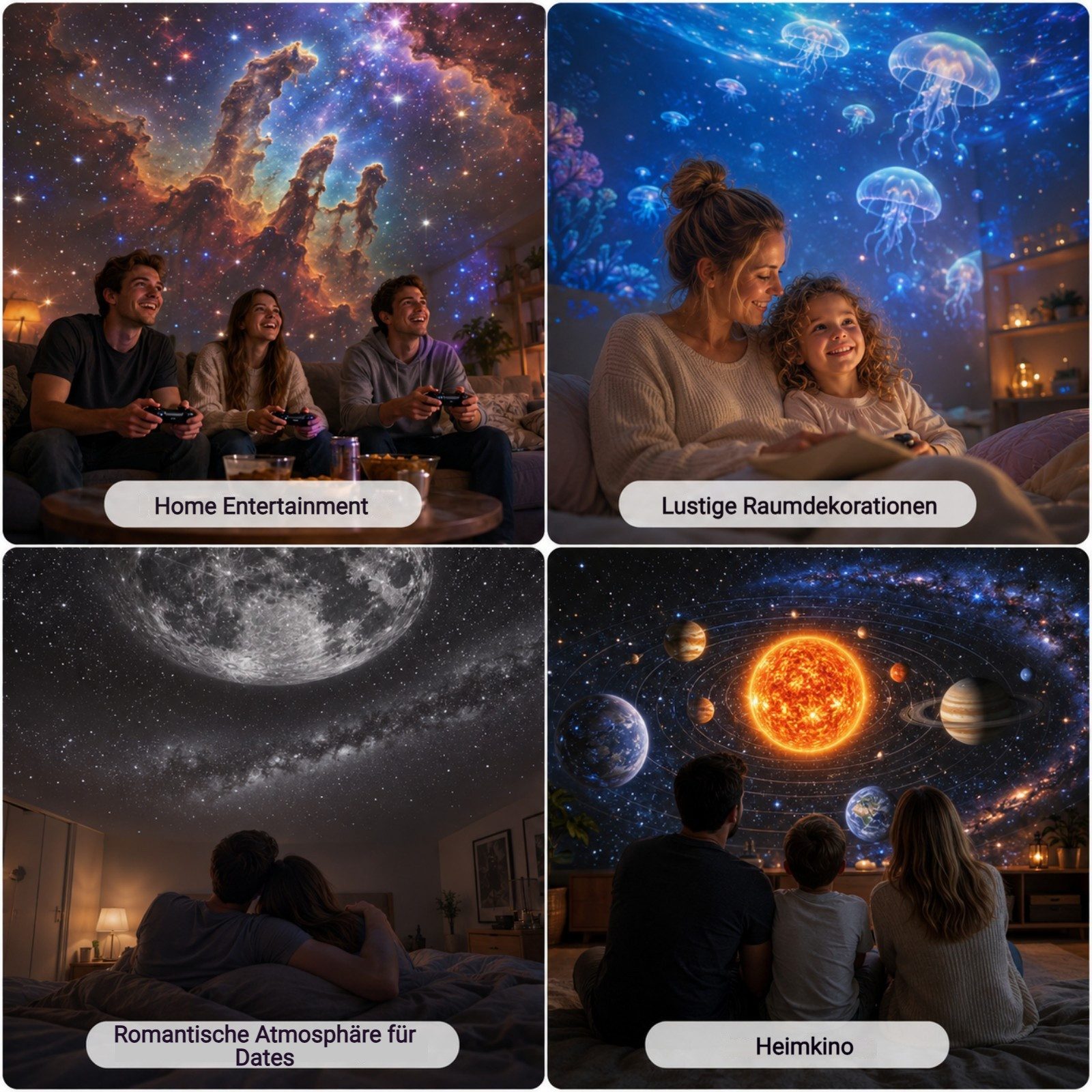 QUBEBU LED Nachtlicht Sternenhimmel Projektor USB Sternenprojektor mit 6 Projektionsfolien, Touch-Steuerung, LED fest integriert, Galaxy Starry Deckenprojektor  – Bild 4 von 5