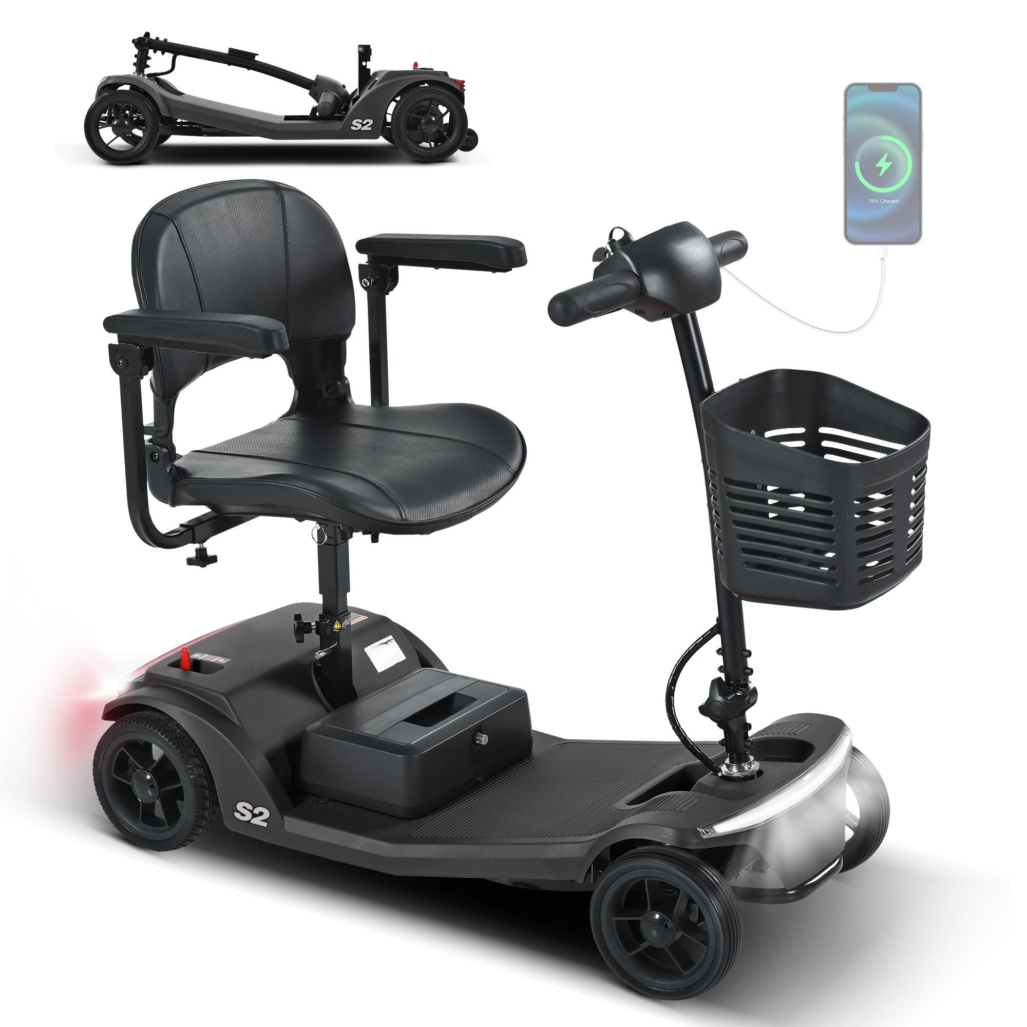 Rolipo Elektromobil Klappbar Elektromobil für Senioren und Erwachsene 12AH Akku,15-20km, 250 W, 6 km/h, Reichweite Elektroroller mit Sitz und Korb Elektro Scooter bis 136kg