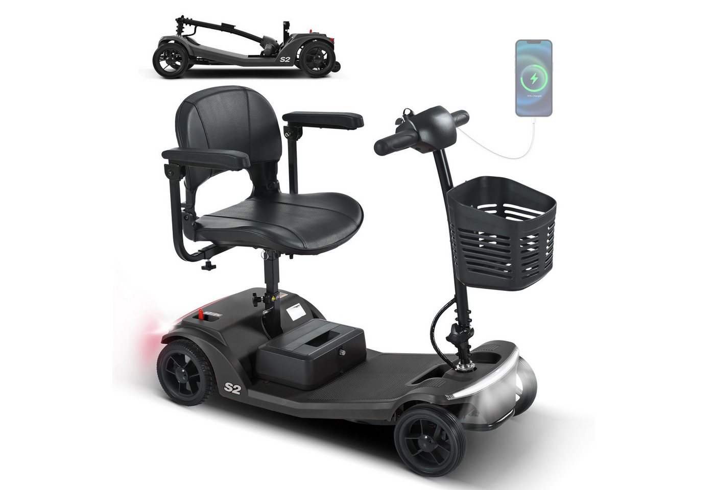 Rolipo Elektromobil Klappbar Elektromobil für Senioren und Erwachsene 12AH Akku,15-20km, 250 W, 6 km/h, Reichweite Elektroroller mit Sitz und Korb Elektro Scooter bis 136kg