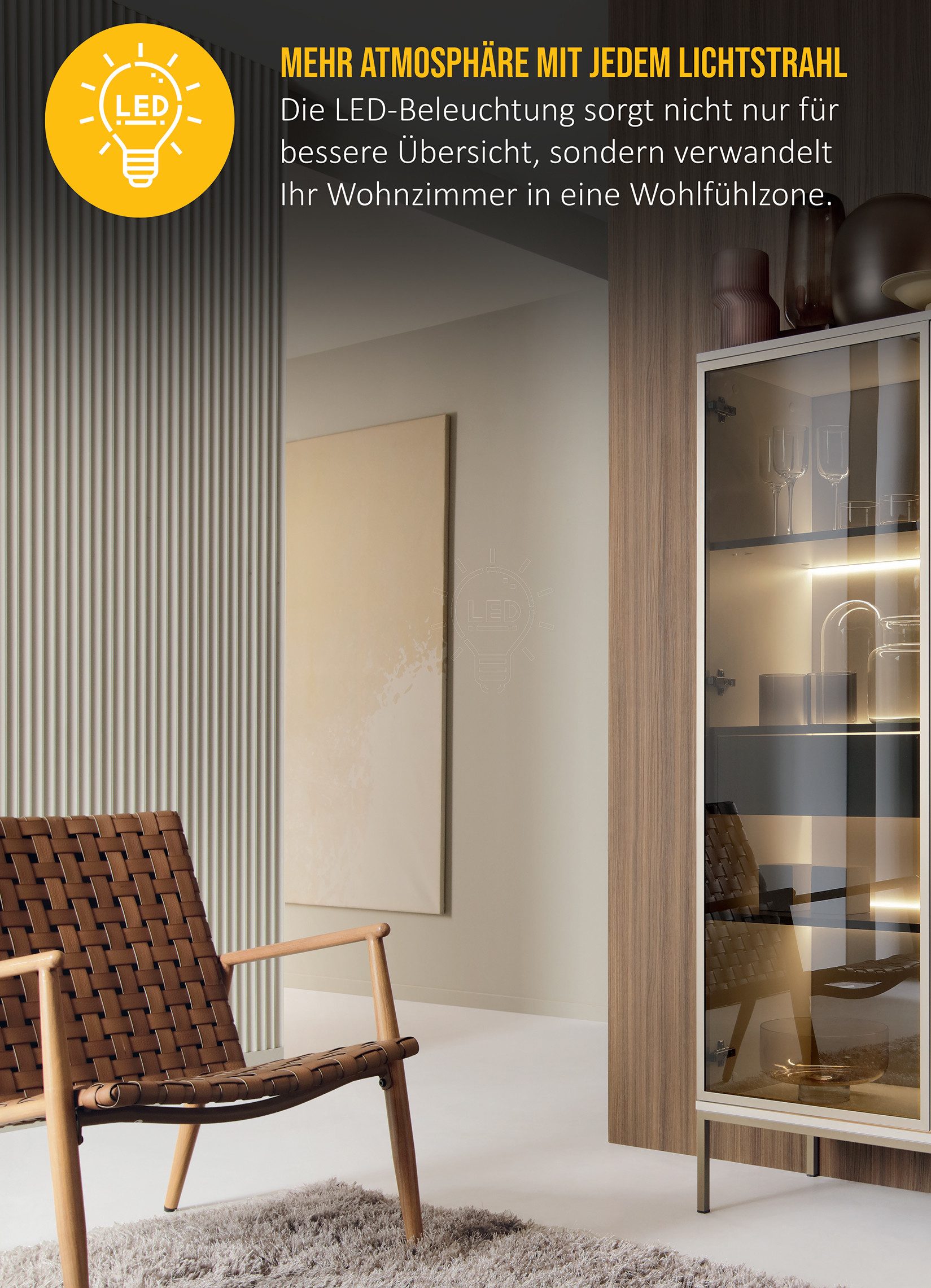 Goldstoff Vitrine LED, Glasfront, Schublade, kaschmir, gold Füße, Vitrinenschrank (Einzelmöbel, Vitrine mit LED, Glasfront, Schublade, Einzelmöbel modern gold)