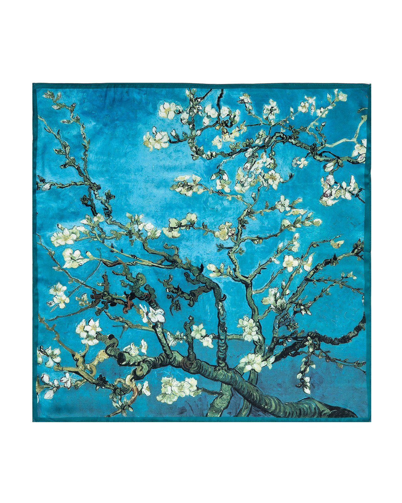 MayTree Halstuch Nickituch quadratisch van Gogh Mandelblüte 53x53 türkis  weiß, Bandana, (Stück, 1-St)