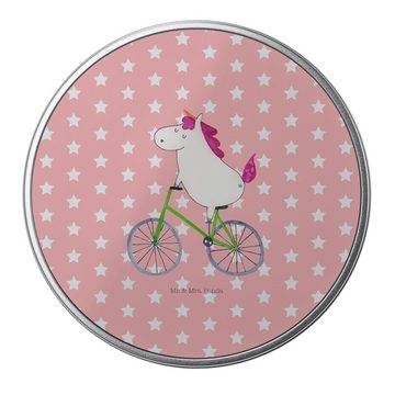 Mr. & Mrs. Panda Aufbewahrungsdose Einhorn Radfahrer - Rot Pastell - Geschenk, Metalldose, Dose, Unicorn (1 St), Besonders glänzend