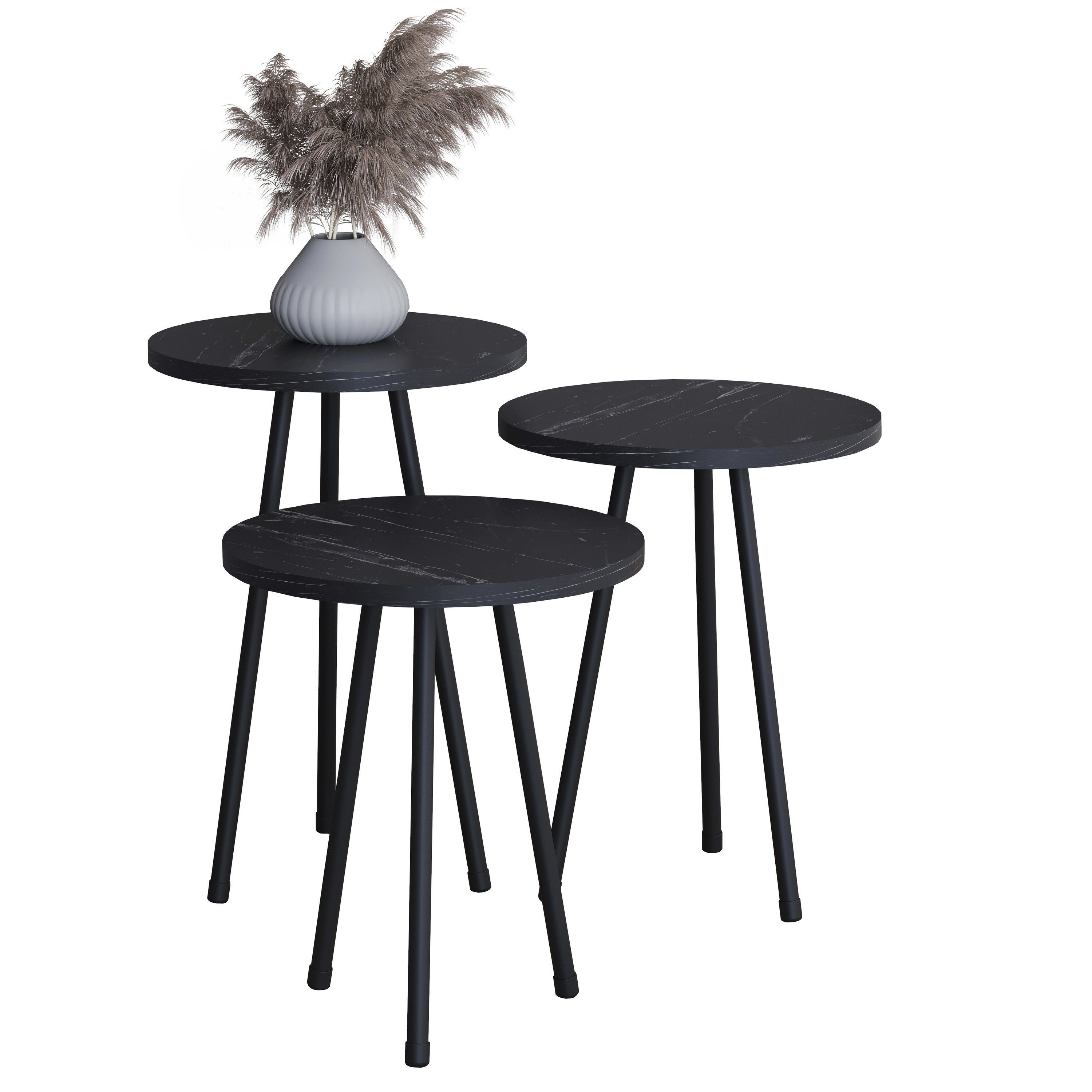 VCM Couchtisch 3 tlg. Holz Beistelltisch Couchtisch Mamor Mirola, Pflegelei günstig online kaufen