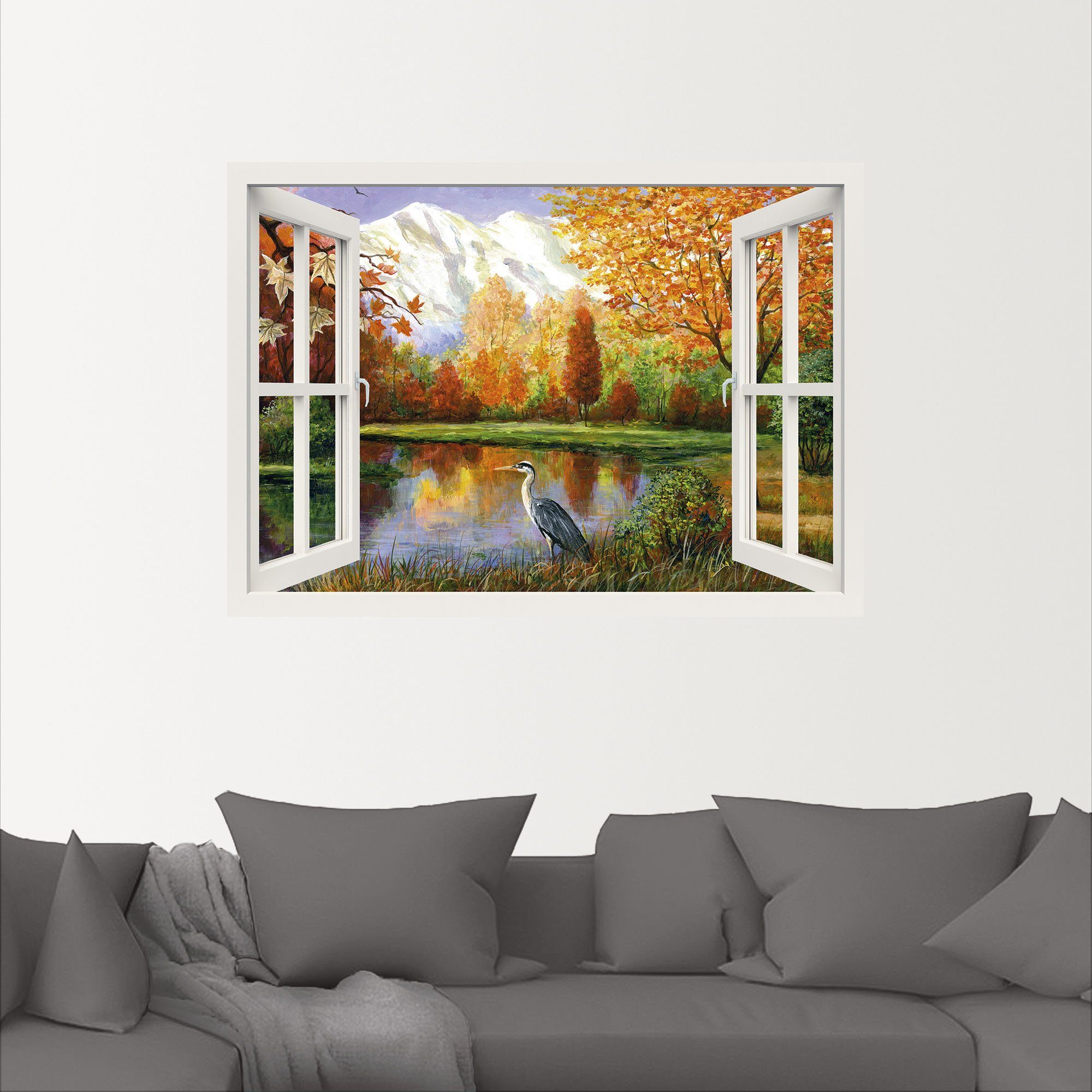 St), versch. Artland Fensterblick Größen Leinwandbild, oder See, Wandaufkleber am als Poster (1 Herbst Wandbild in