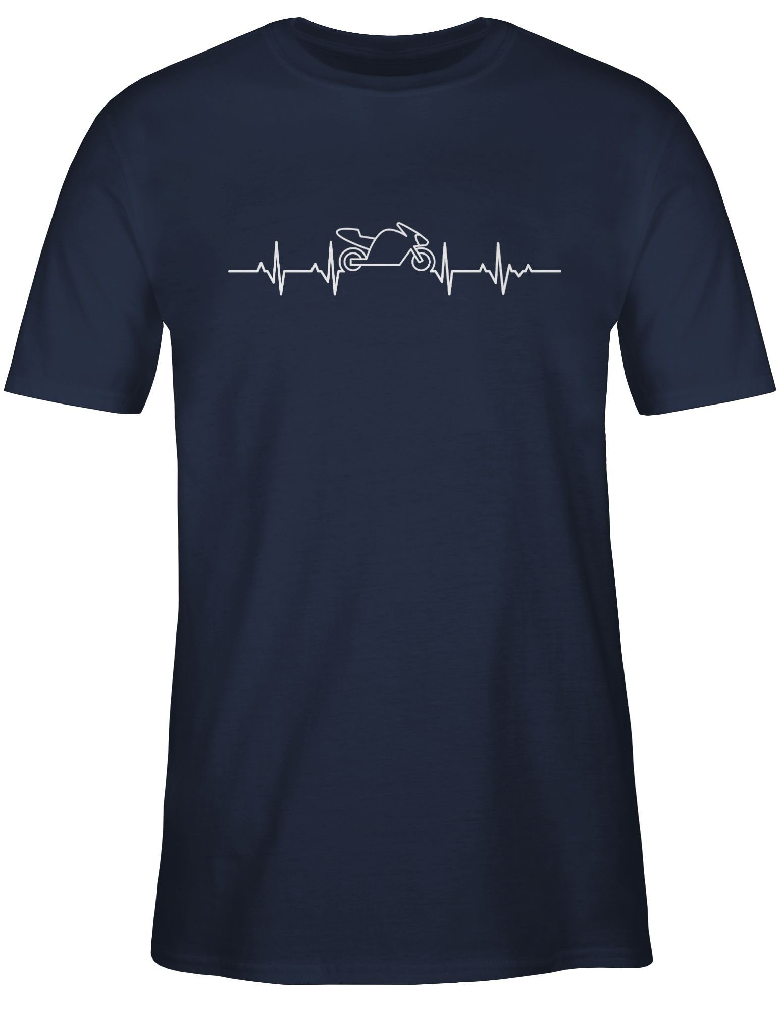Herzschlag T-Shirt Blau Navy Motorbike Motorrad Motorrad - Shirtracer Biker 03