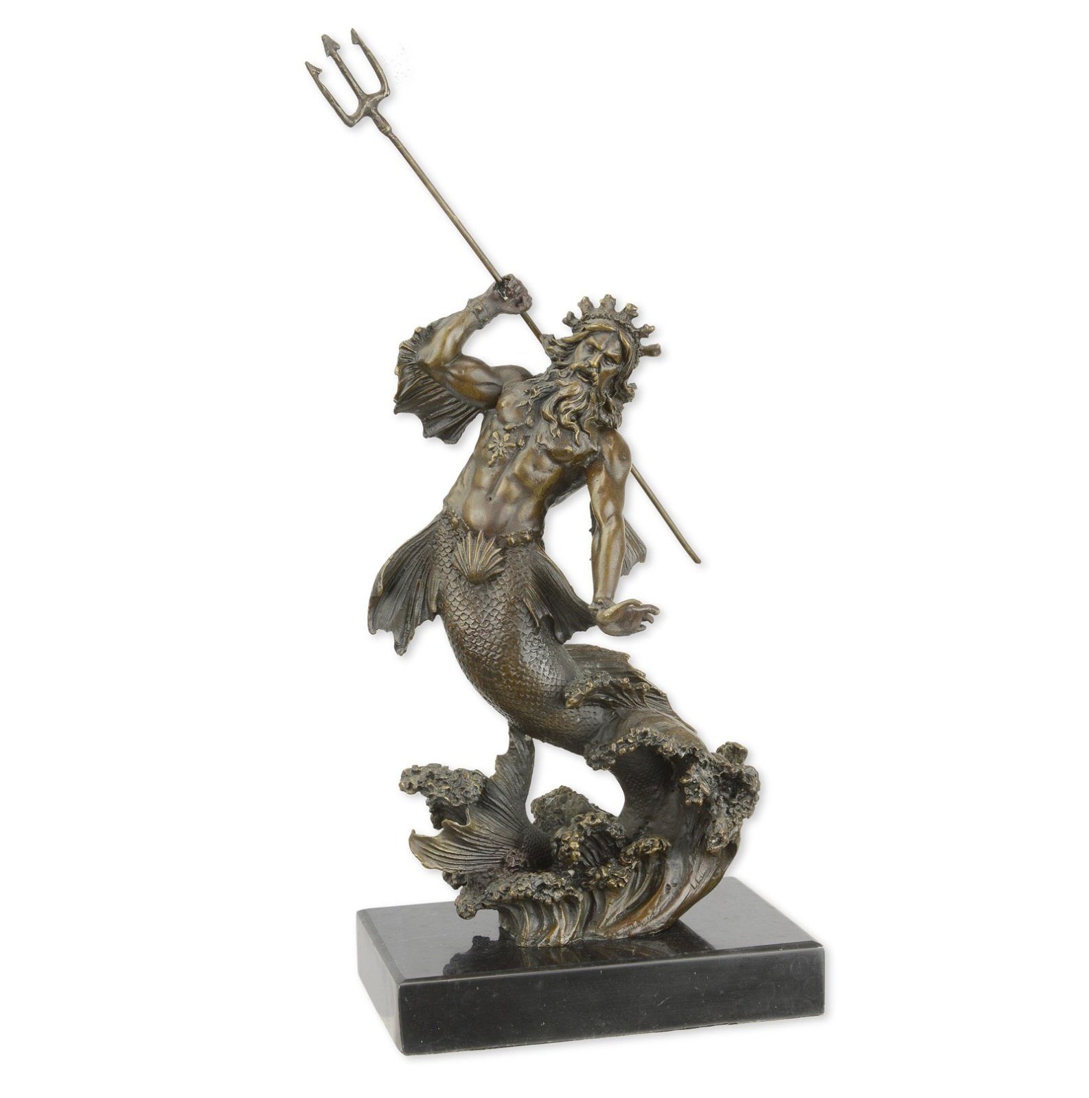 Bronzefigur Aubaho Skulptur Antik- Poseidon Gott Skulptur des Meeres Mythologie Bronze