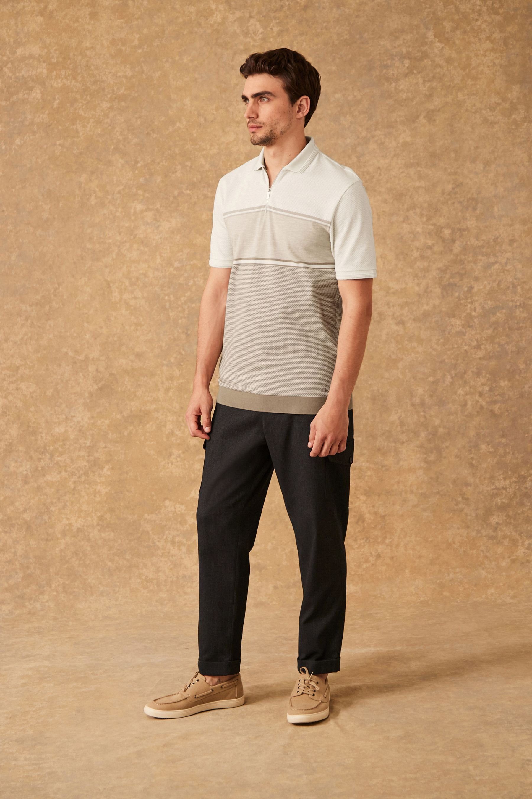 Next Poloshirt Polo-Shirt in Blockfarben (1-tlg) Textured Neutral