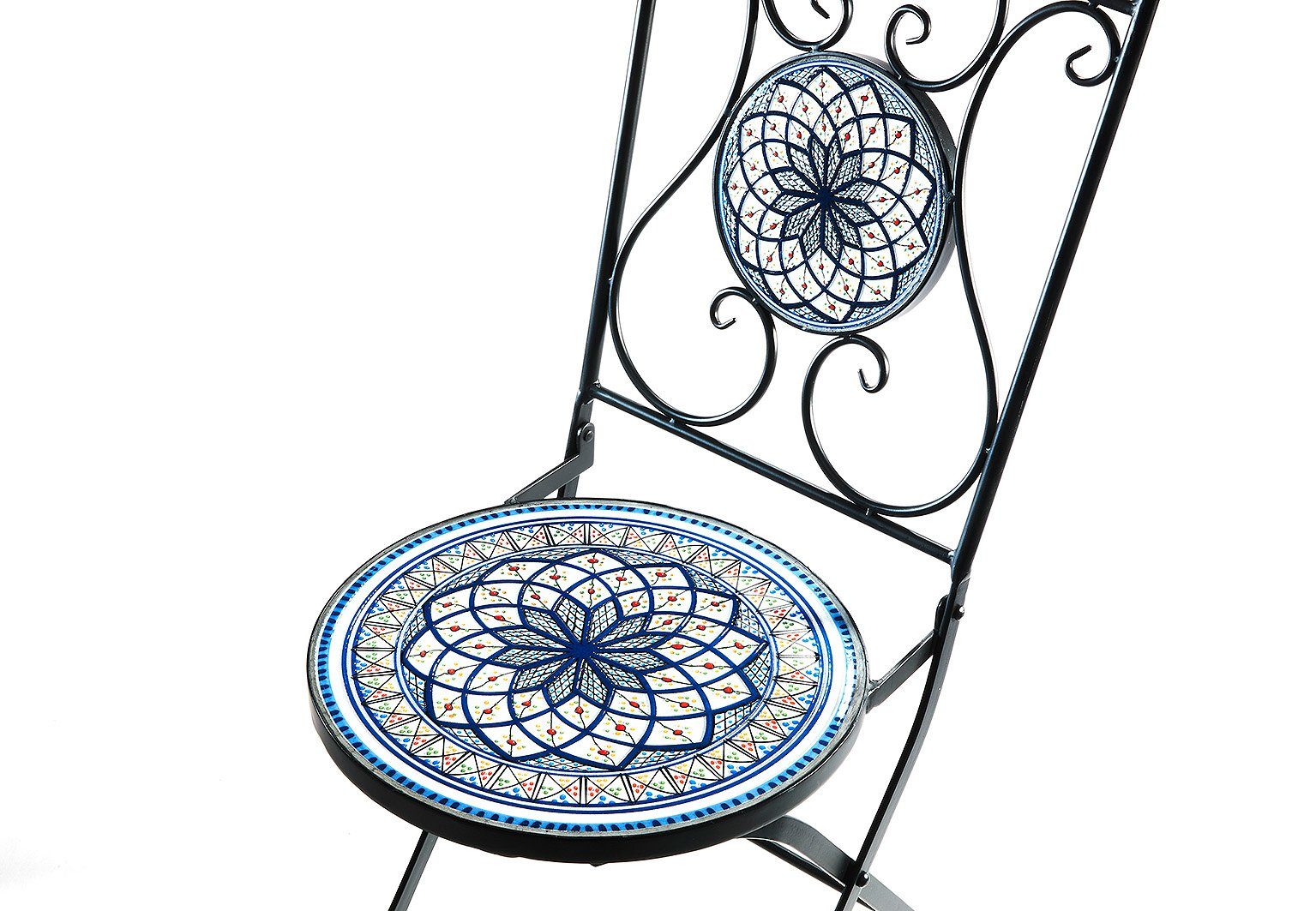 Kobolo 4-Fußstuhl Metallstuhl weiß-blau - Mosaik - (1 St) Dekostuhl H cm 92