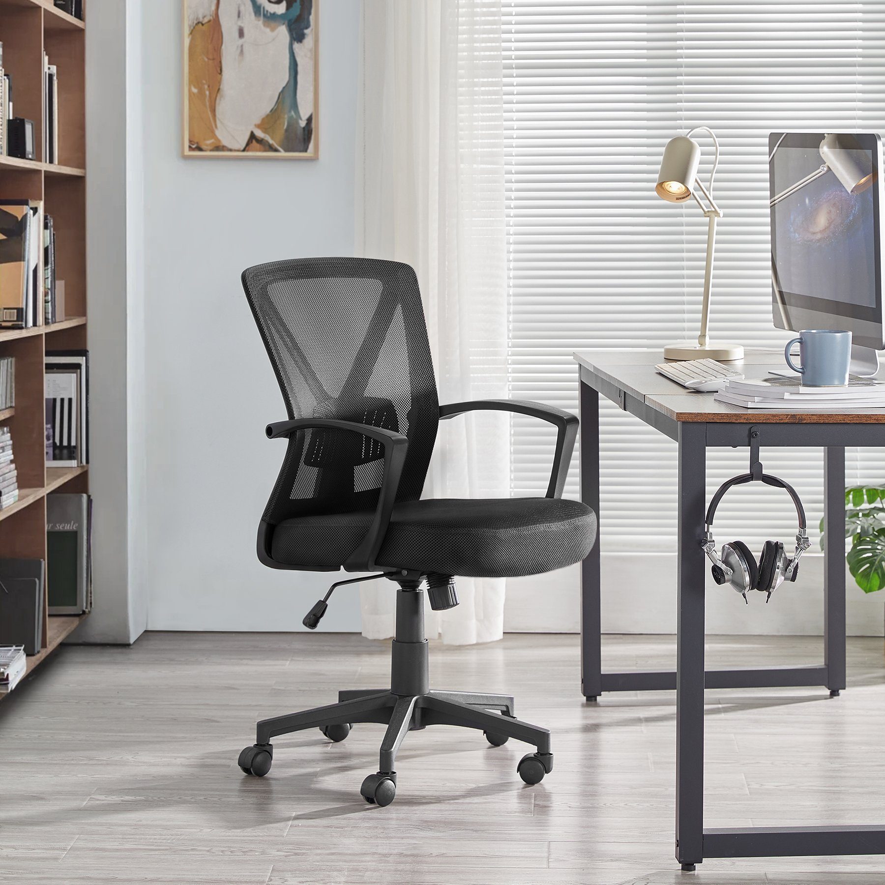 Bürostuhl schwarz höhenverstellbar Schreibtischstuhl, Yaheetech Wippfunktion mit