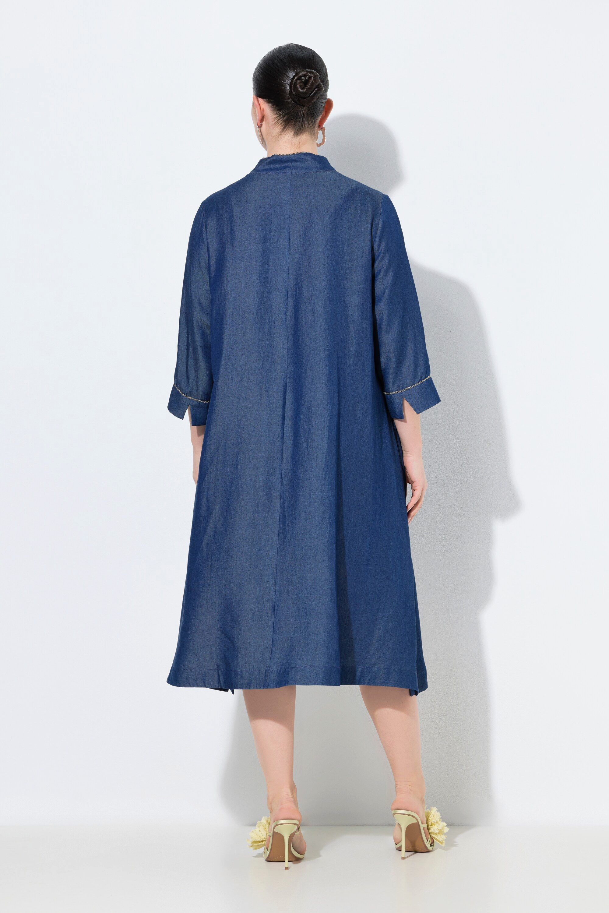 Ulla Popken Midikleid Lyocell-Kleid Jeansoptik Kelchkragen 3/4-Arm