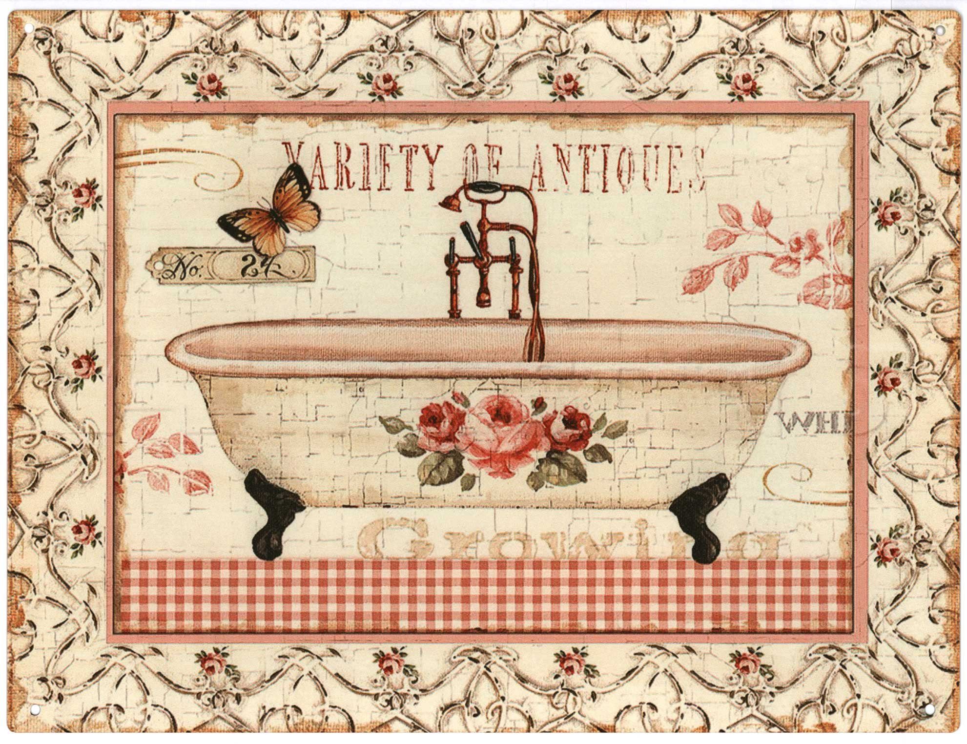 Metallschild Blechschild G5448 Variety of Antiques Badewanne 25 x 33