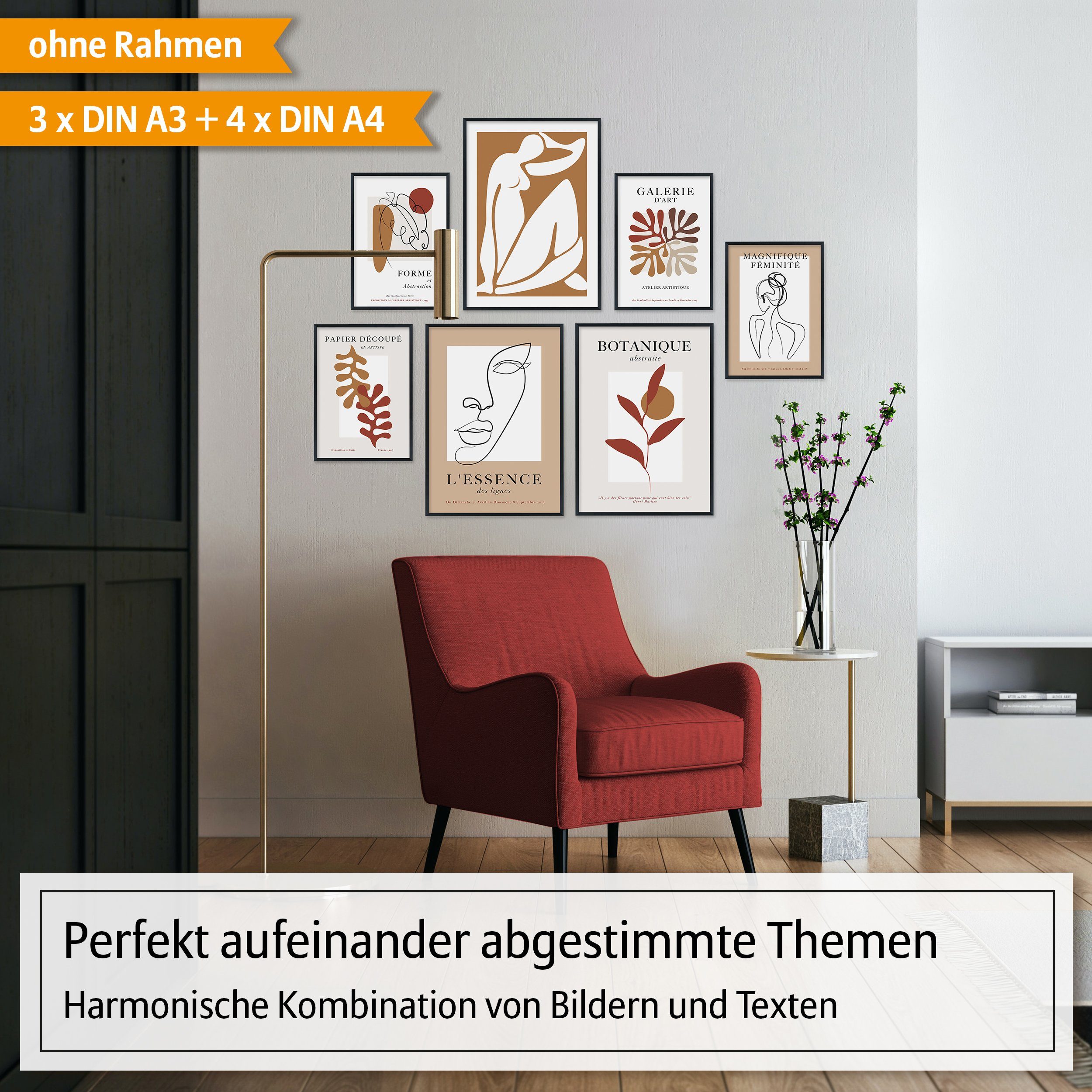Hyggelig Home Poster Matisse Art, Premium Poster Set OHNE & MIT Rahmen, Wan günstig online kaufen