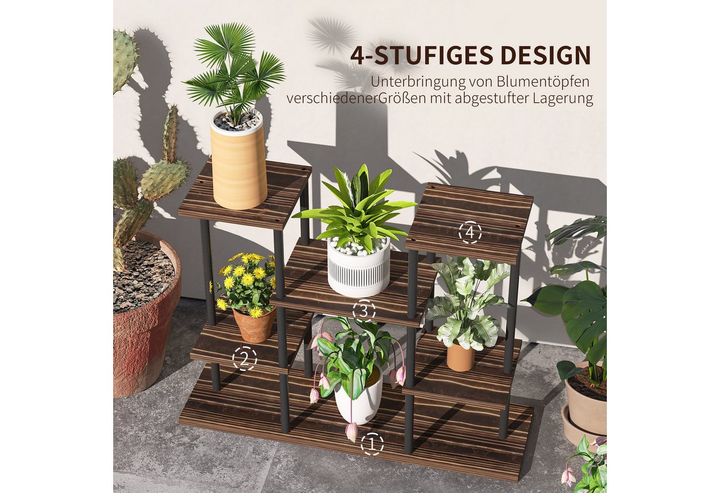 Thumbnail - MC Star Blumenständer 4-Etagen Pflanzenständer, 61,5 cm hoch für Innen Außen (Pflanzenregal aus Holz, mehrstöckig Blumen...