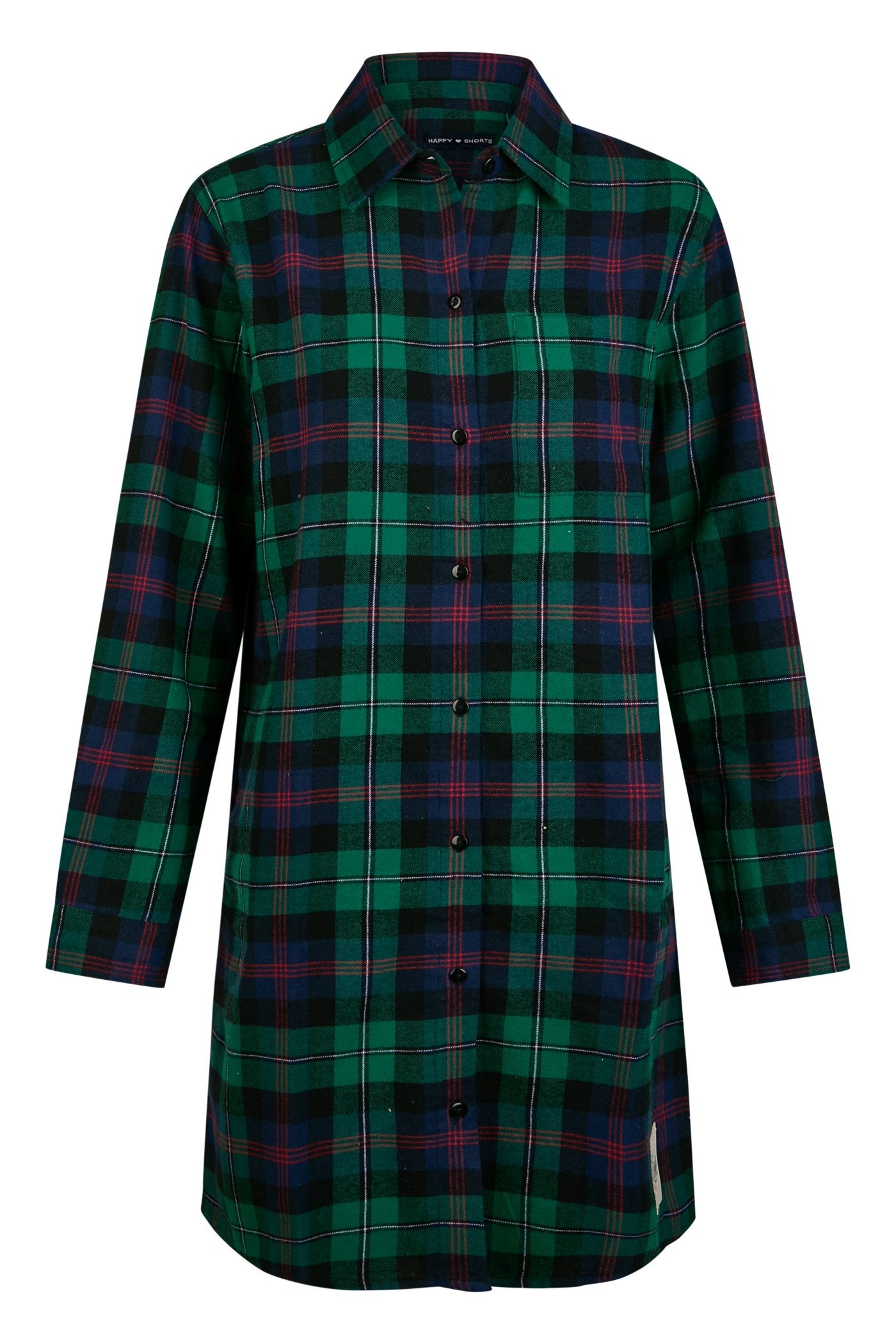 HAPPY SHORTS Pyjama Happy Shorts Damen Nachthemd Sleepshirt Flanell Grün Kariert Knöpfe