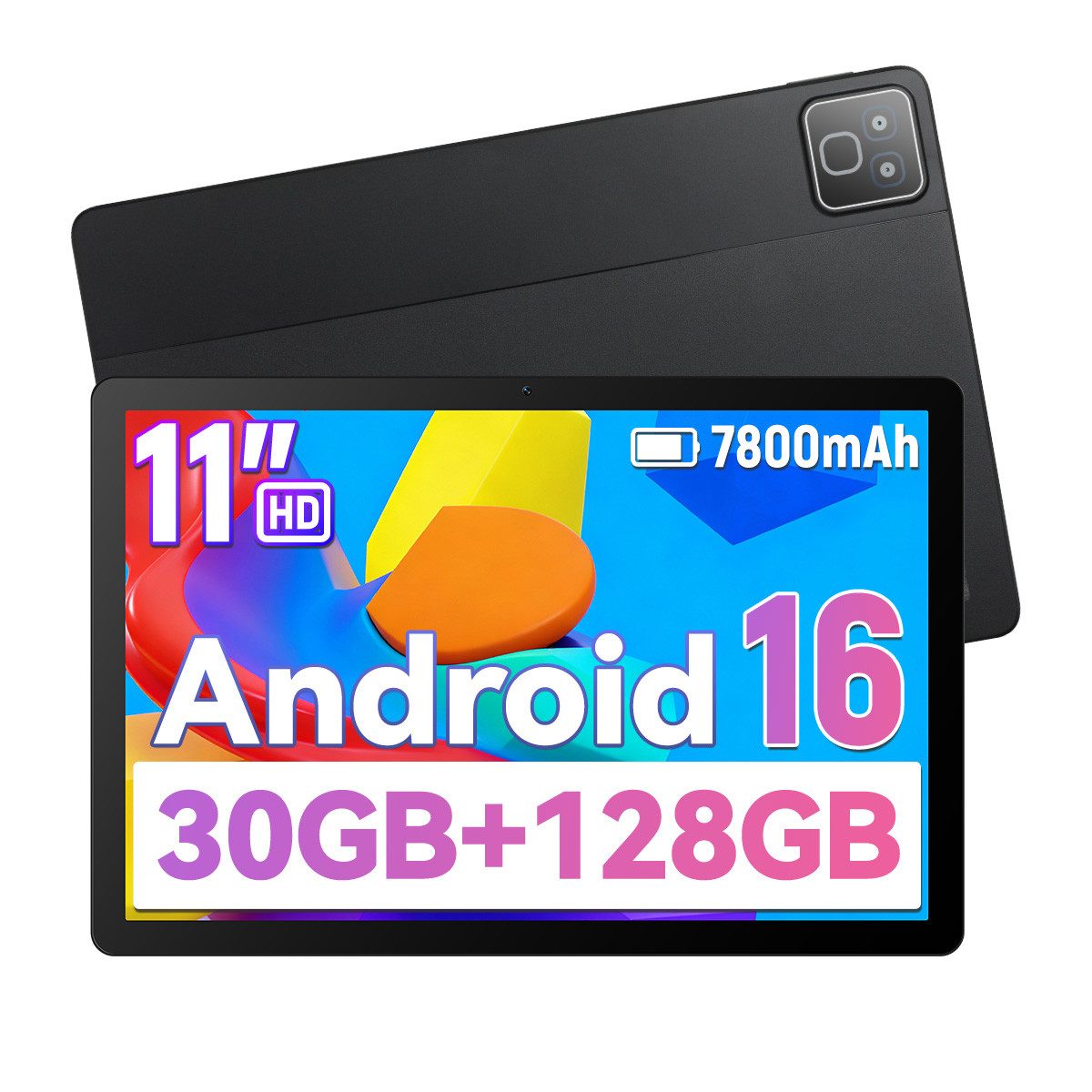 Happybe 11 Zoll Android 16, 30(3+27)GB, 7800mAh, Wifi 6, 128 GB/256GB (10.1", 128 GB, Android, 5 Kerne)