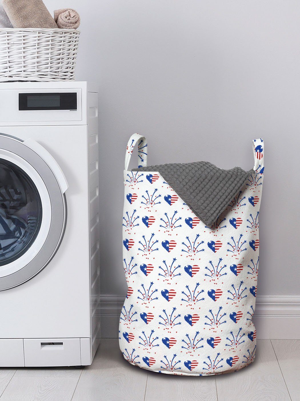 Wäschekorb Griffen mit Wäschesäckchen Abakuhaus Kordelzugverschluss für der 4. Waschsalons, USA Die Juli Freiheit