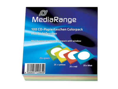 Mediarange DVD-Hülle 300 (3x 100) CD Papierhüllen DVD Hüllen 75x rot grün blau gelb