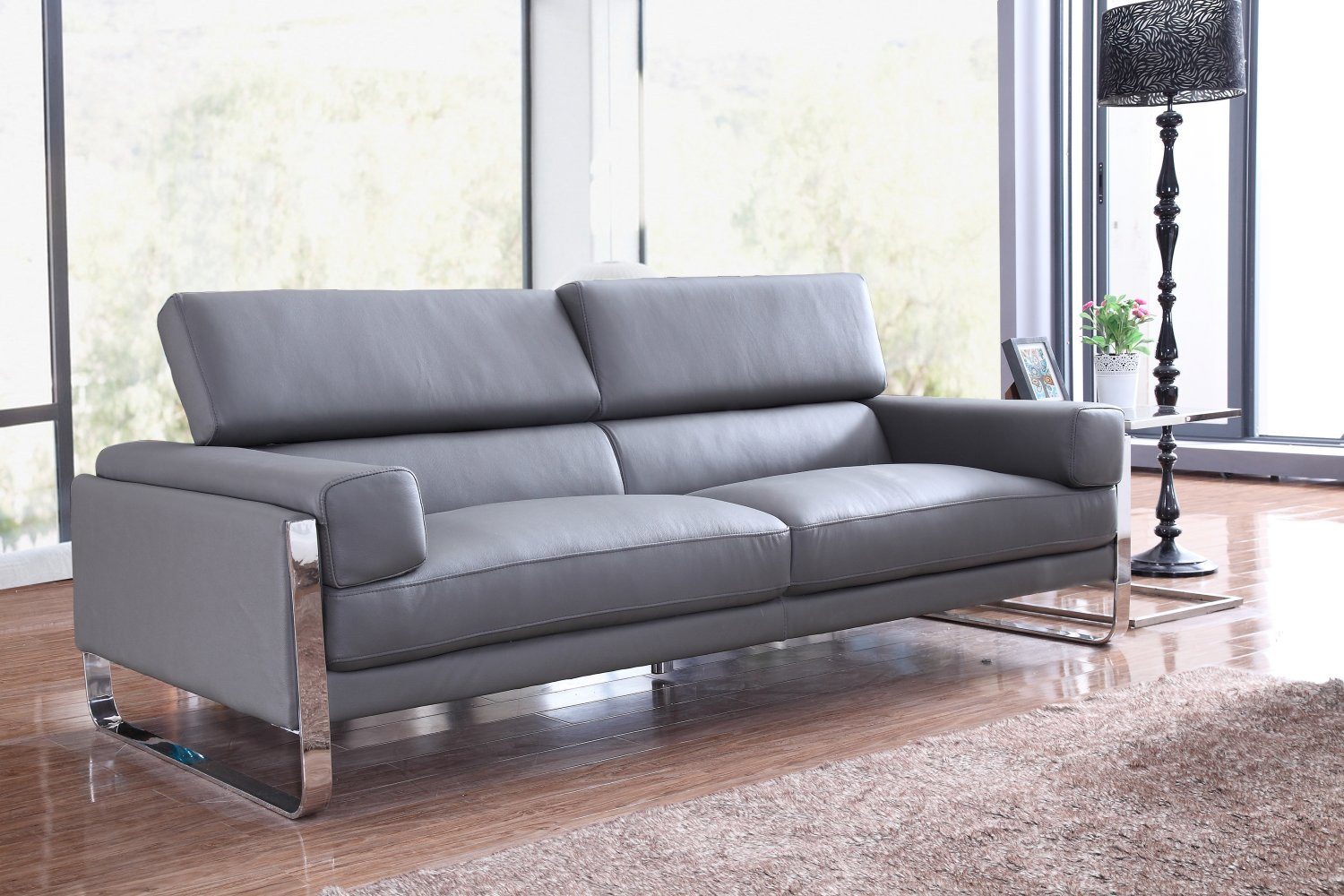 Salottini Polstergarnitur Designer Sofagarnitur Turin Leder 3/2/1 Grau Ledergarnitur, Taschenfederkern