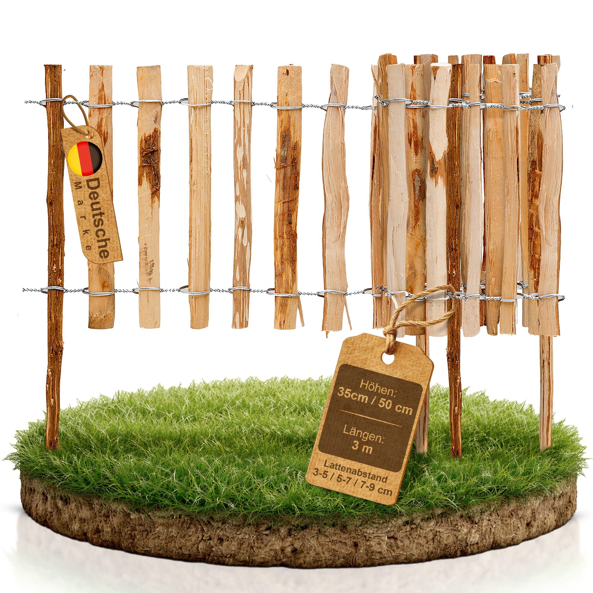 BooGardi Beetumrandung Beeteinfassung Steckzaun Staketenzaun, LxH: 300x35 cm, 35 cm hoch x 300 cm lang Lattenabstand 7-9cm · 6 Größen, Mini Zaun · Kleiner Gartenzaun zum Stecken · Holz · Garten