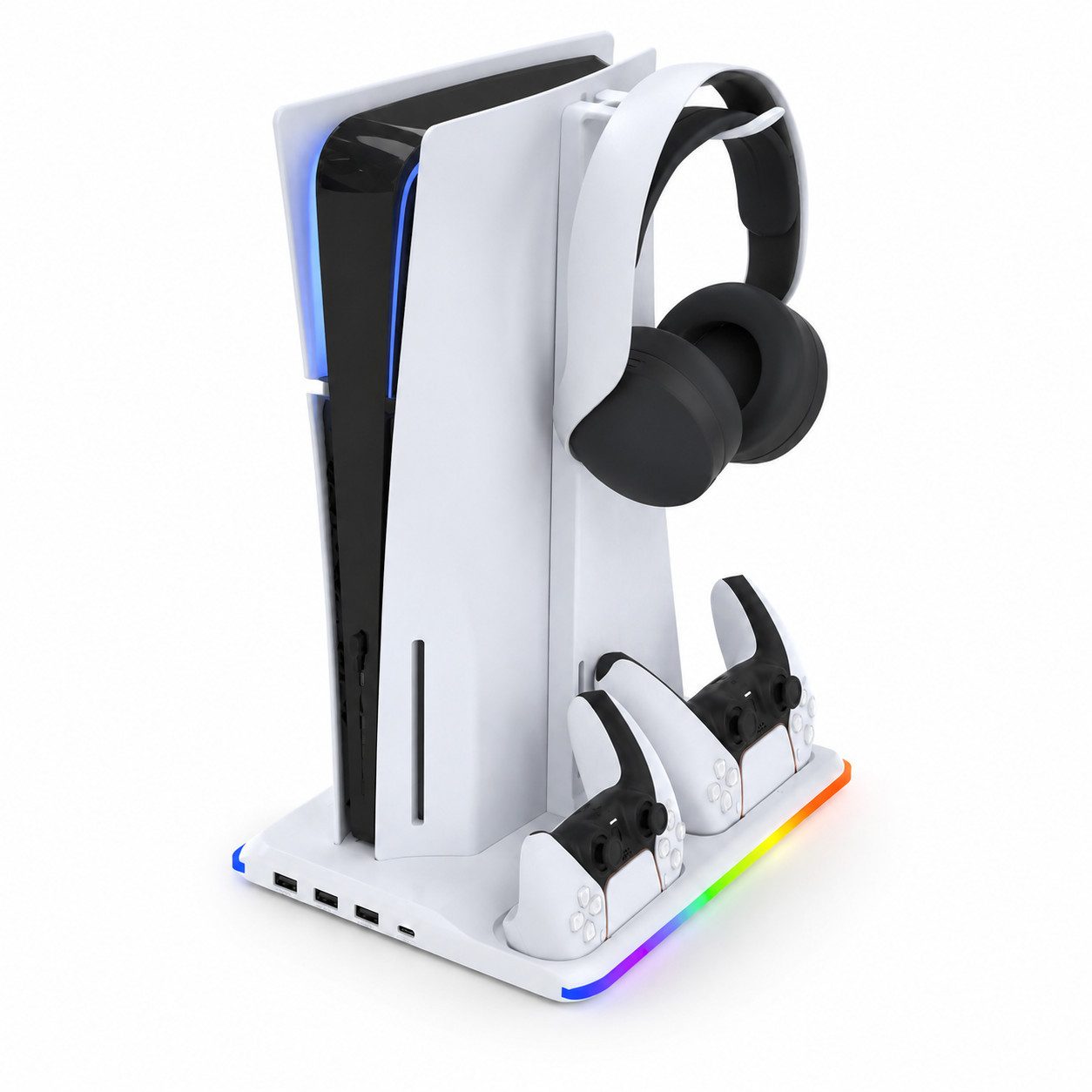 Luckice PlayStation Portal Ladegerät mit Headset- und Fernbedienungshalter Nintendo-Controller (Spar-Set, 1 St., PS5 Controller-Ladestation mit 3 USB-Hubs & RGB-Beleuchtung)
