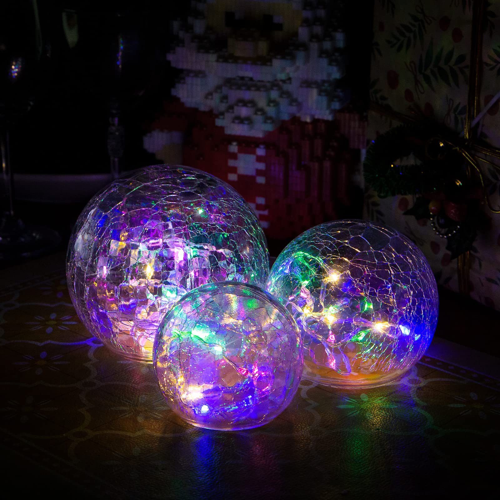 Lampe, für Weihnachtsdeko LED-Lichterkette mit Modi Innen/Herbstdeko/Tischdeko/Schlafzimmer/Wohnzimmer[Energieklasse Ciskotu Crackle C Beleuchtet Glas,8