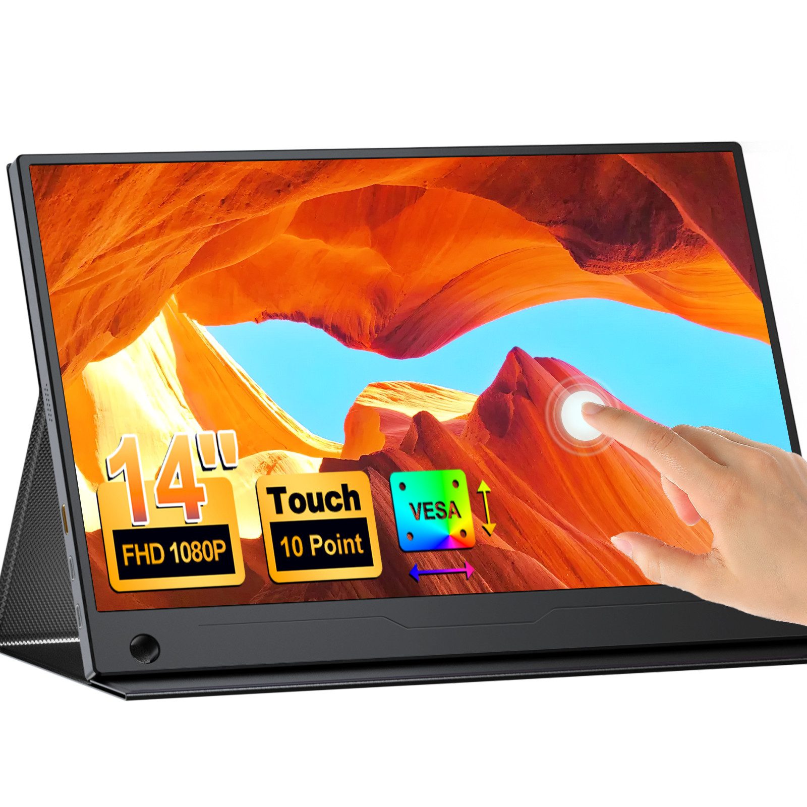 UPERFECT 14-Zoll-1080P-Full-HD-Touchscreen, VESA-kompatibel Portabler Monitor (35,56 cm/14 ", 1920x1080 px, Full HD, 30 ms Reaktionszeit, 60 Hz, IPS, Tragbarer Monitor, Gaming Monitor)