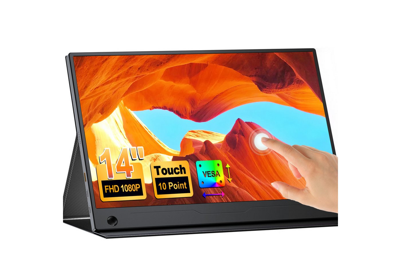 UPERFECT 14-Zoll-1080P-Full-HD-Touchscreen, VESA-kompatibel Portabler Monitor (35,56 cm/14 ", 1920x1080 px, Full HD, 30 ms Reaktionszeit, 60 Hz, IPS, Tragbarer Monitor, Gaming Monitor)
